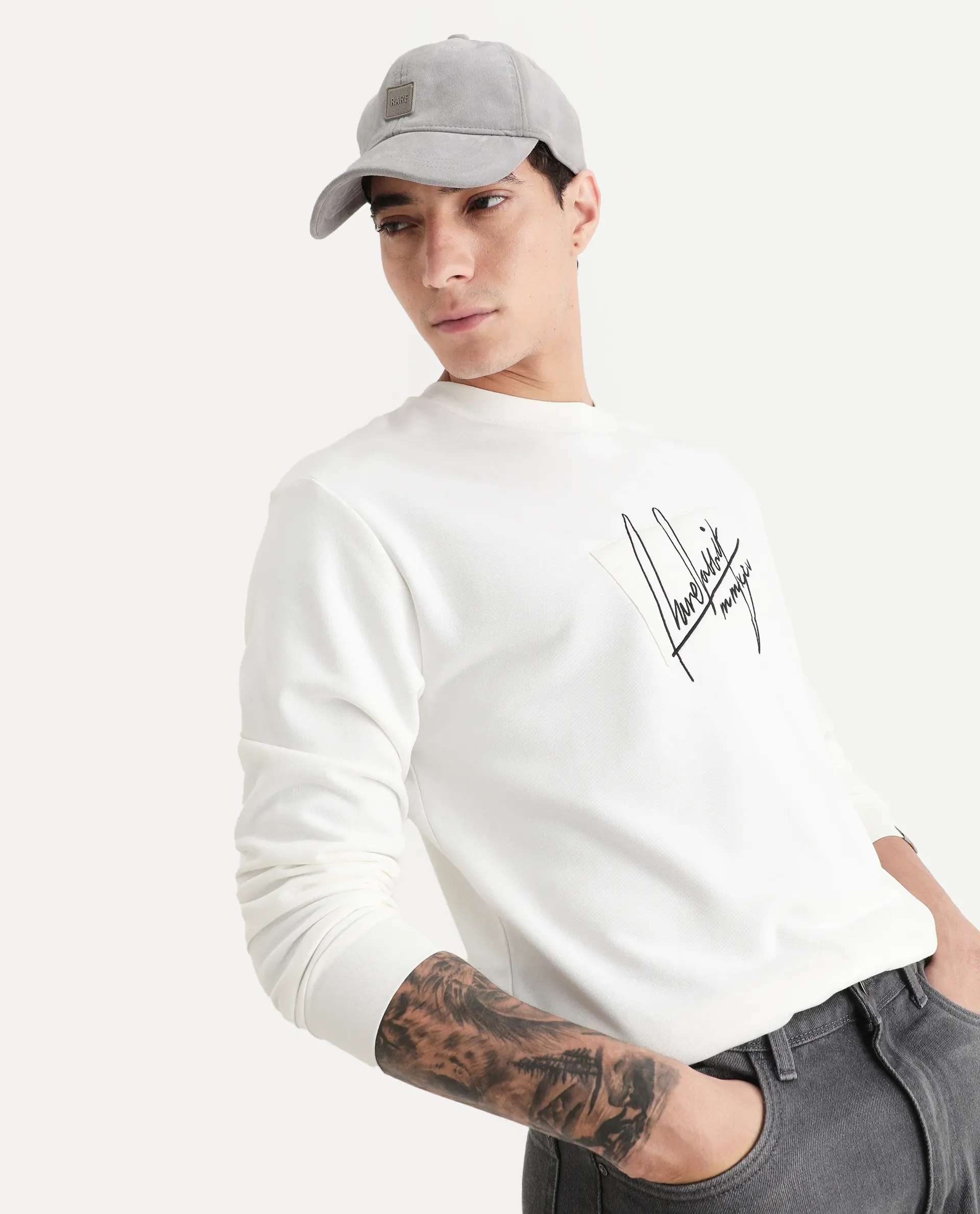 Rare Rabbit Men's Raydon Off White Cotton Graphic Print Regular Fit Full Sleeve Crew Neck Sweatshirt - Image 6