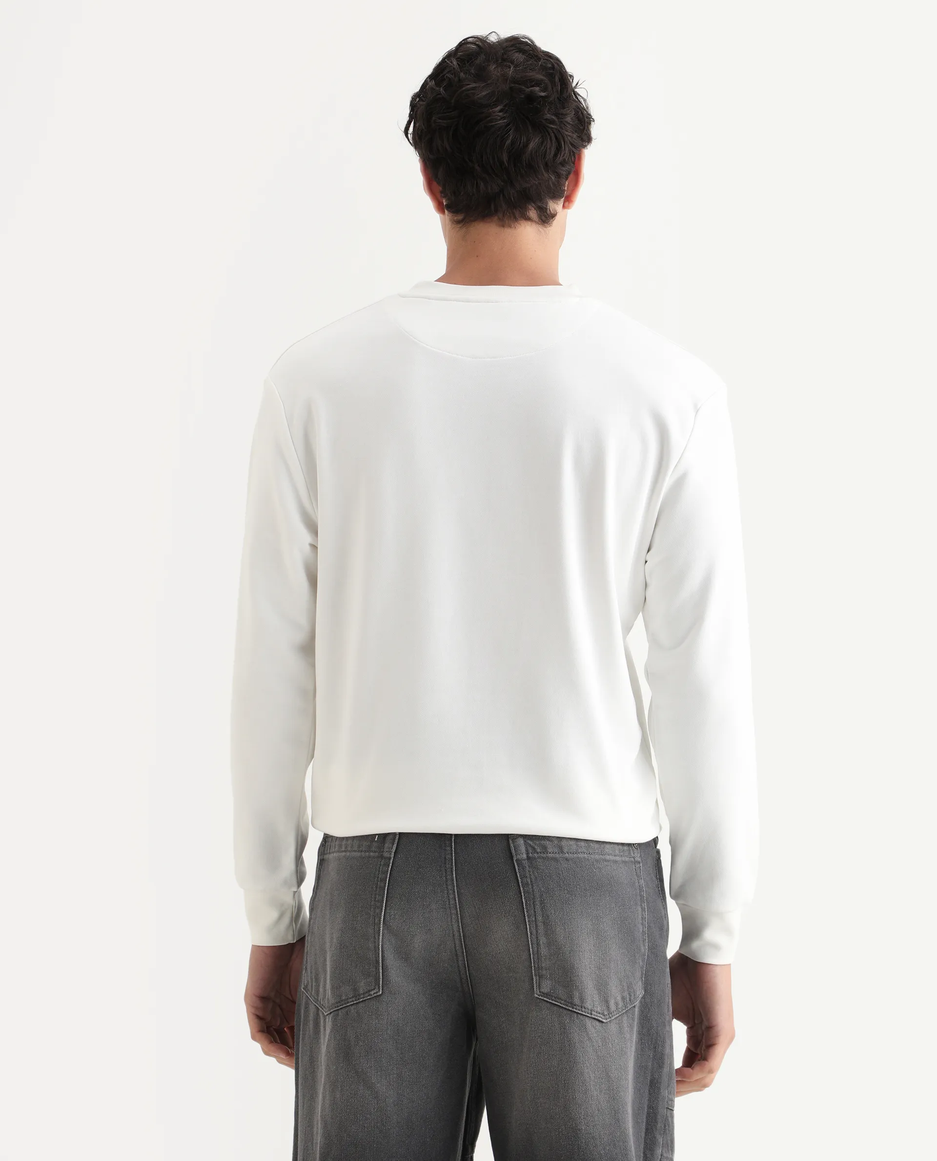 Rare Rabbit Men's Raydon Off White Cotton Graphic Print Regular Fit Full Sleeve Crew Neck Sweatshirt - Image 8
