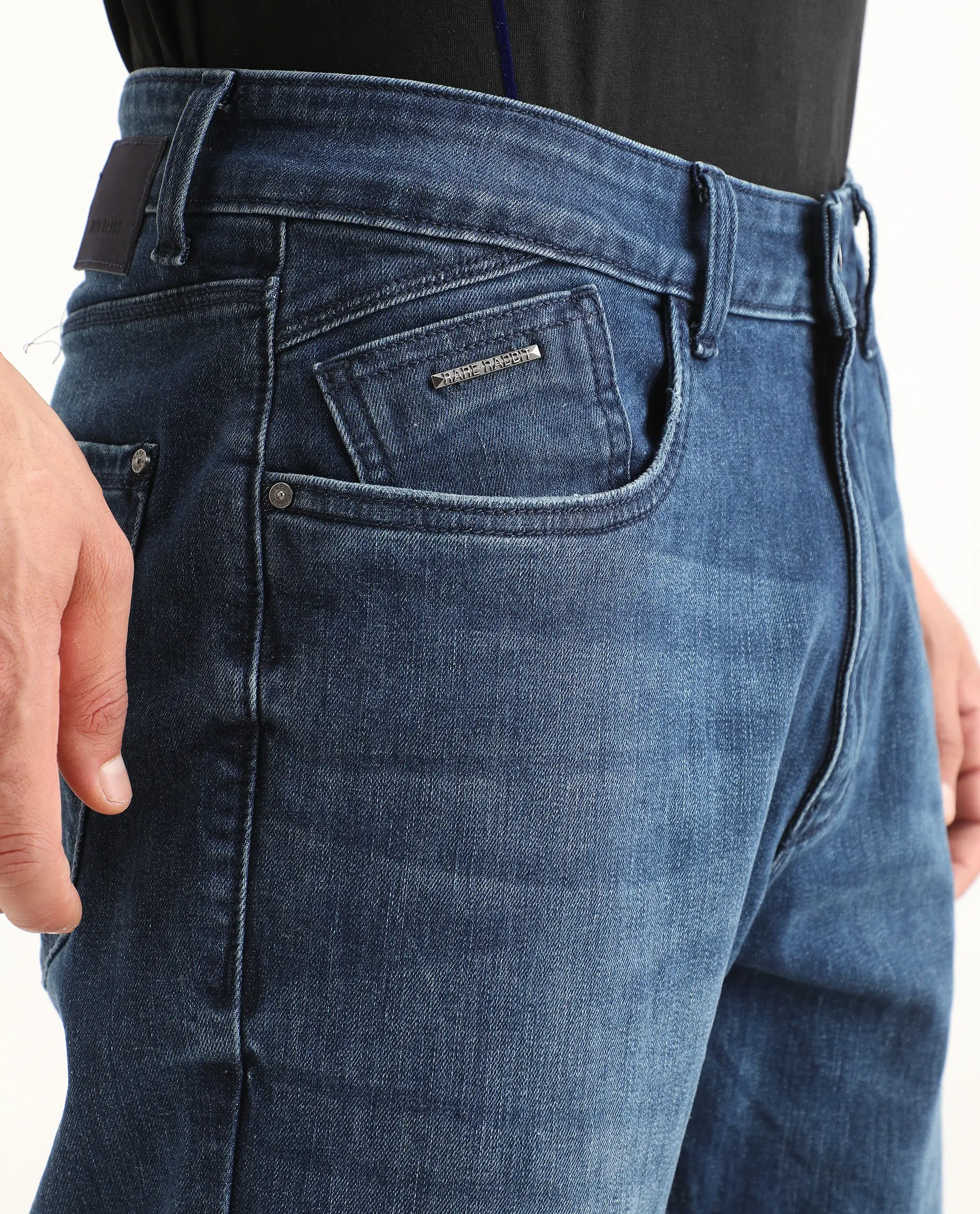 Rare Rabbit Men's Rayl Dark Blue Cotton Blend Fabric Morris Regular Fit Plain Jeans - Image 3