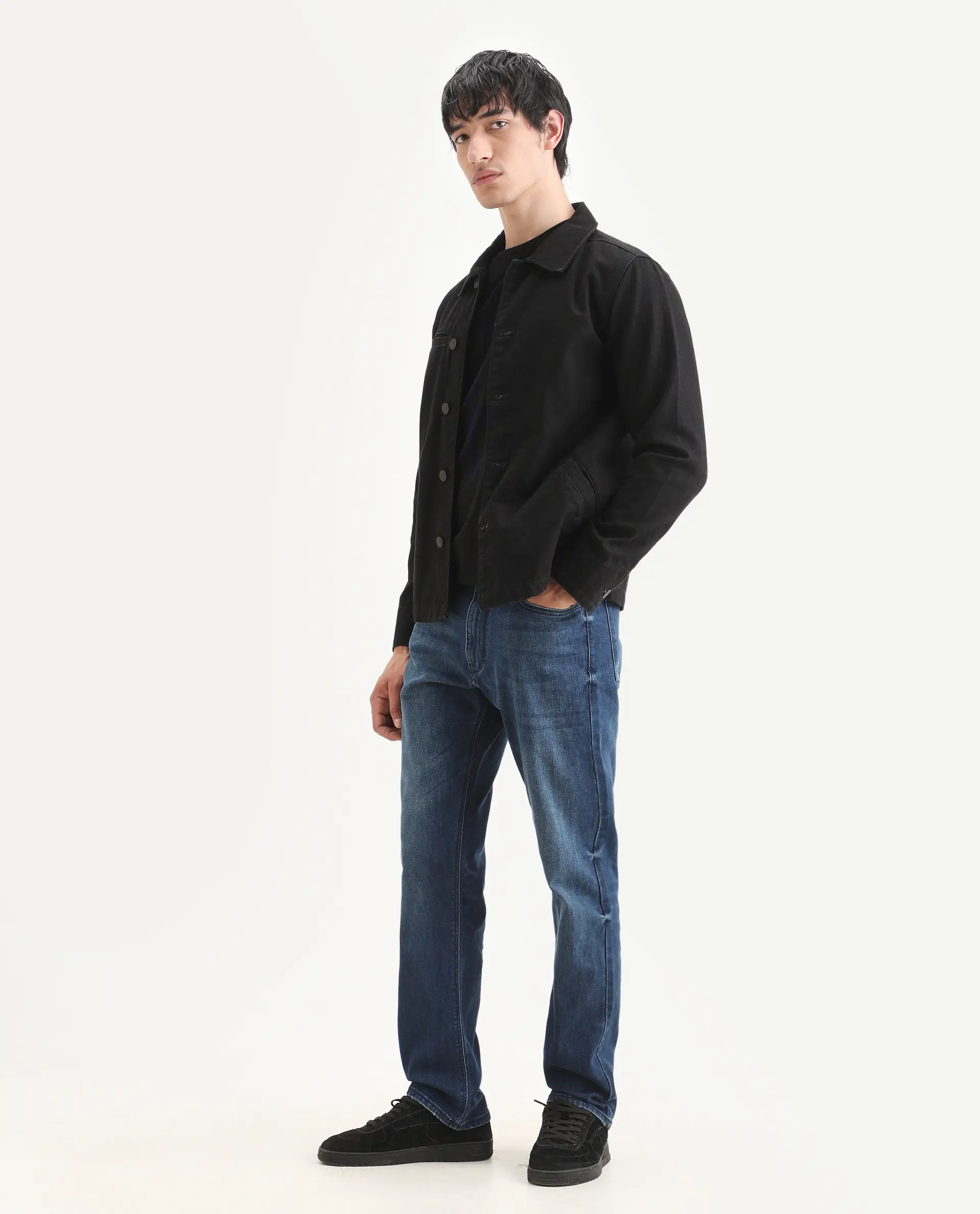 Rare Rabbit Men's Rayl Dark Blue Cotton Blend Fabric Morris Regular Fit Plain Jeans - Image 4