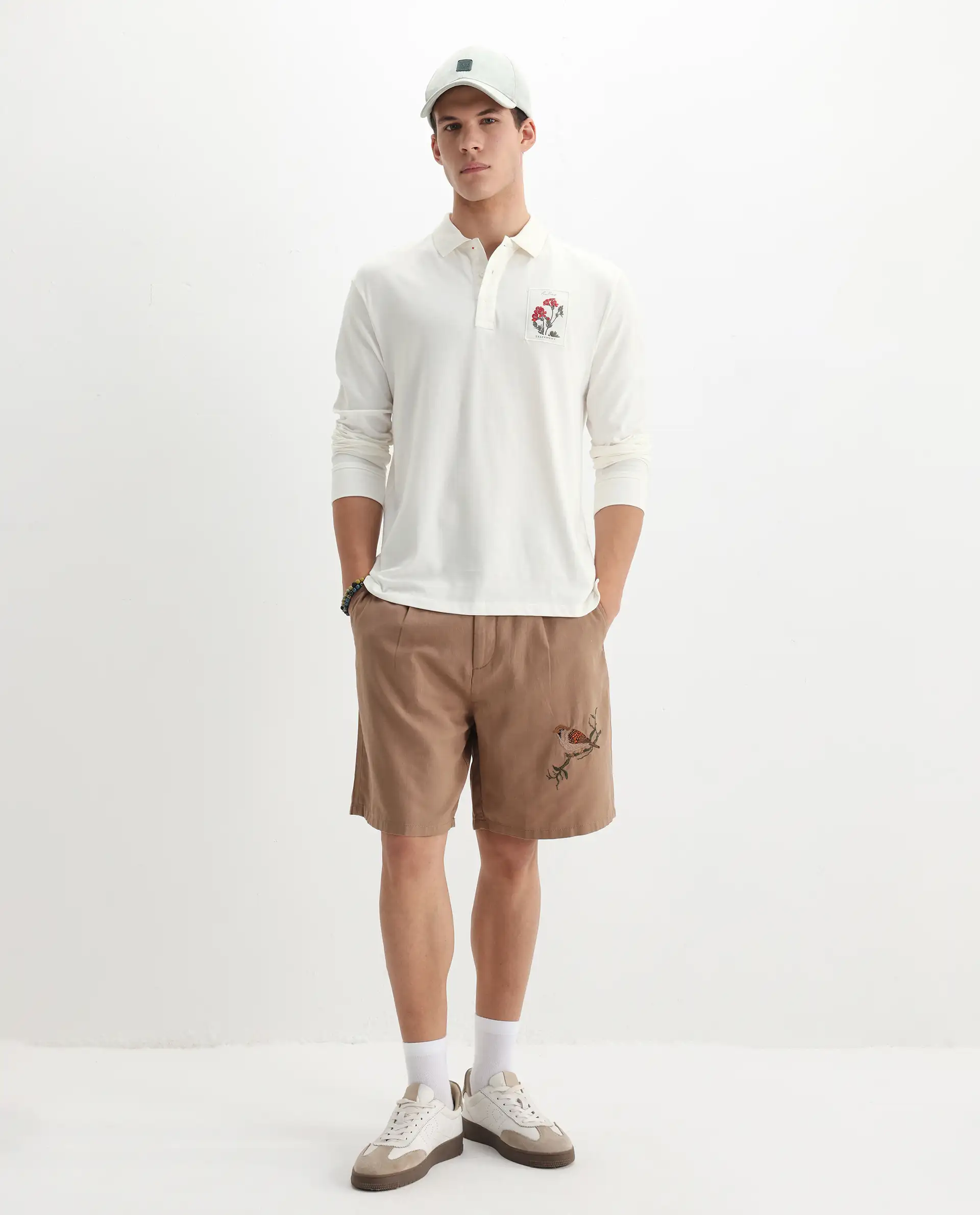 Rare Rabbit Men's Raz Off White Cotton Plain Regular Fit Full Sleeve Polo - Image 2