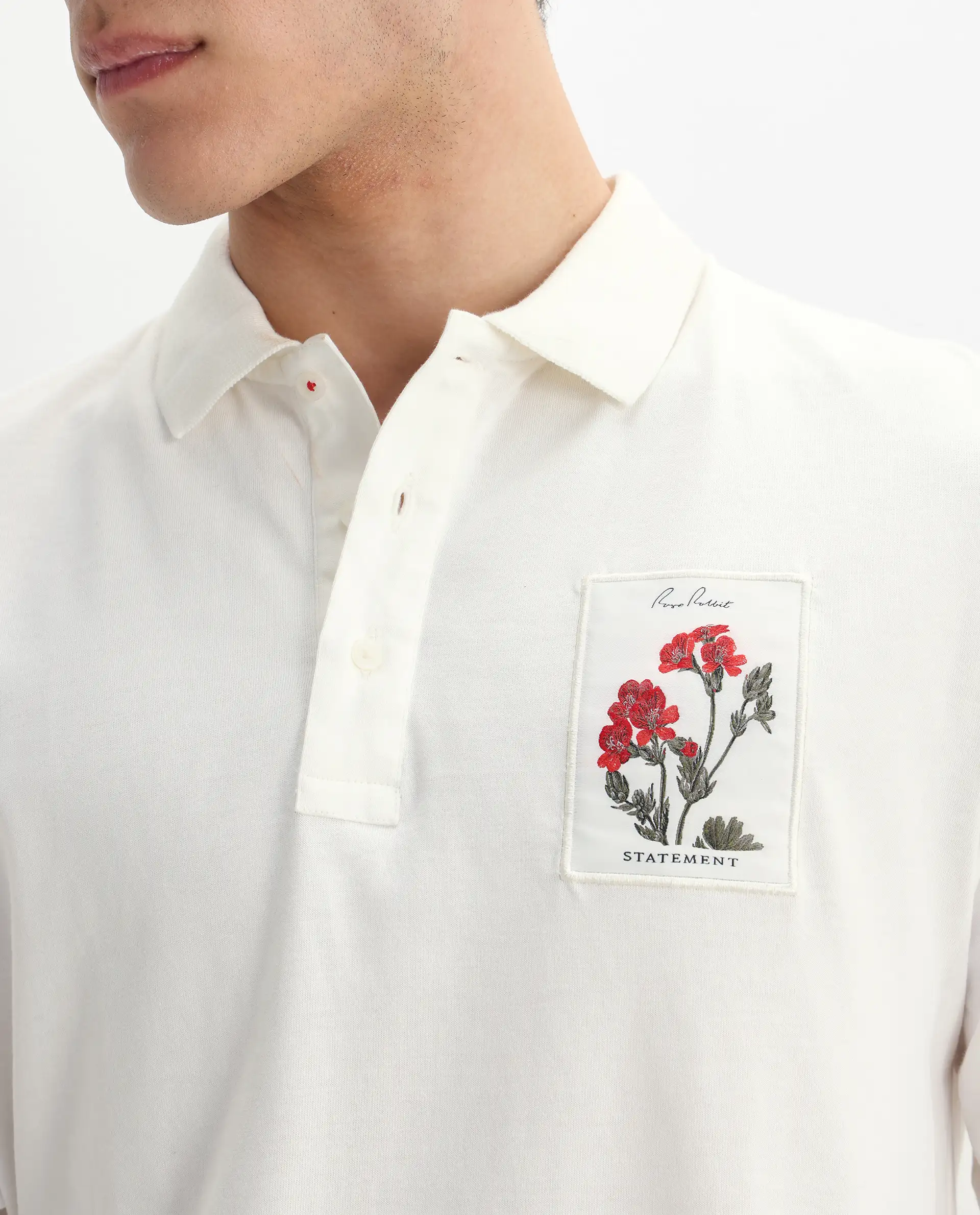 Rare Rabbit Men's Raz Off White Cotton Plain Regular Fit Full Sleeve Polo - Image 3