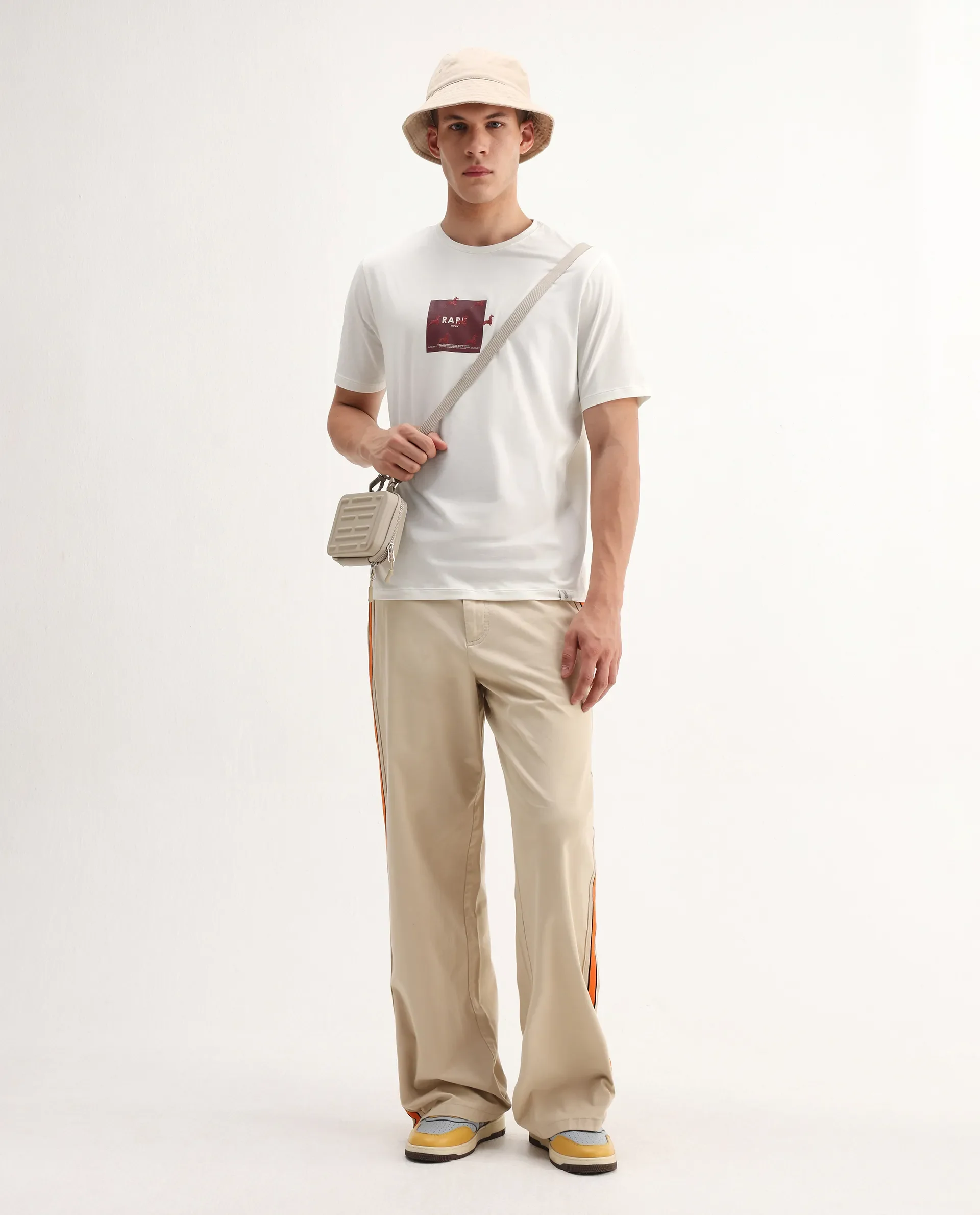 Rare Rabbit Men's Raze Off White Cotton Blend Graphic Print Regular Fit Half Sleeve Crew Neck T-Shirt - Image 2