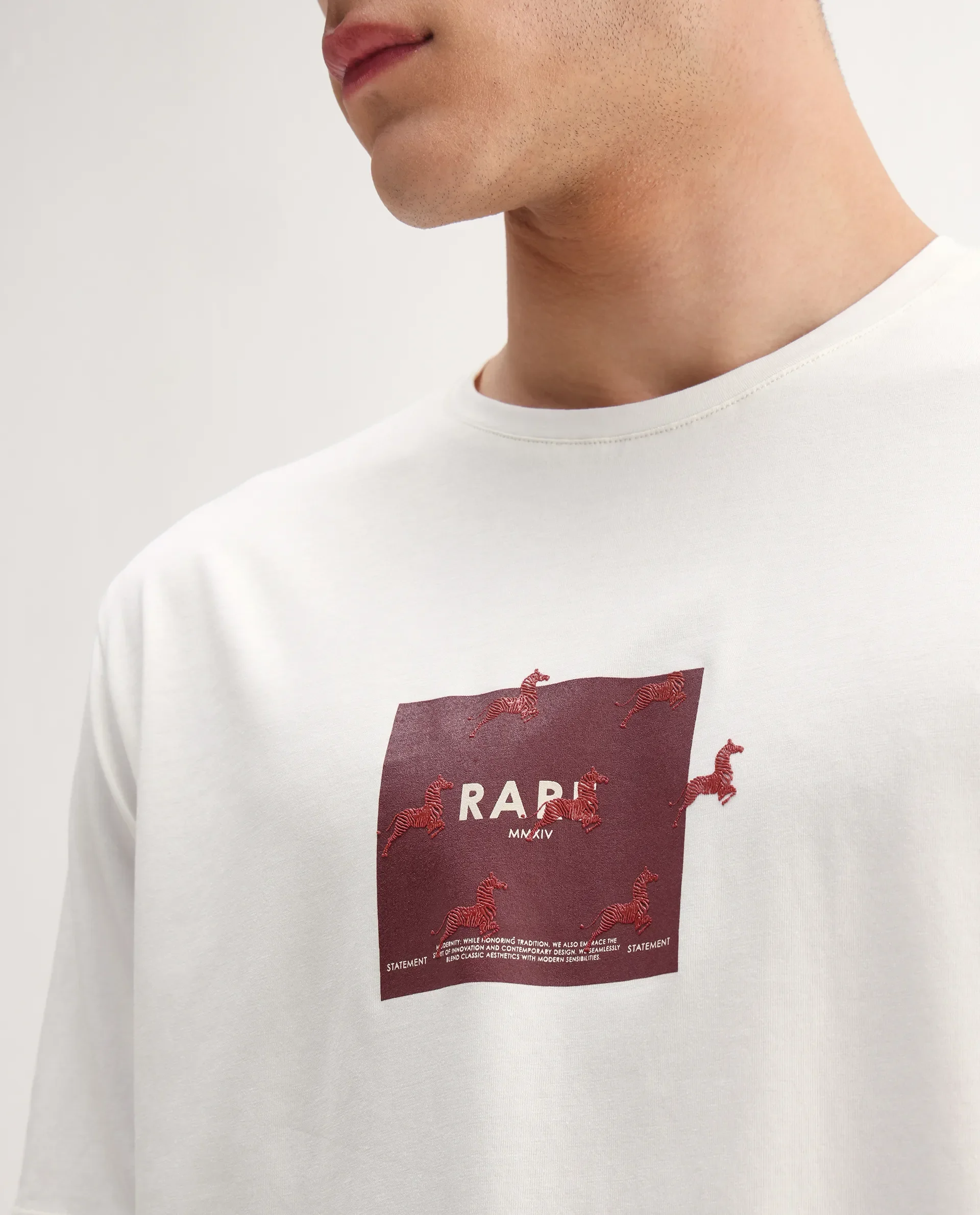 Rare Rabbit Men's Raze Off White Cotton Blend Graphic Print Regular Fit Half Sleeve Crew Neck T-Shirt - Image 3