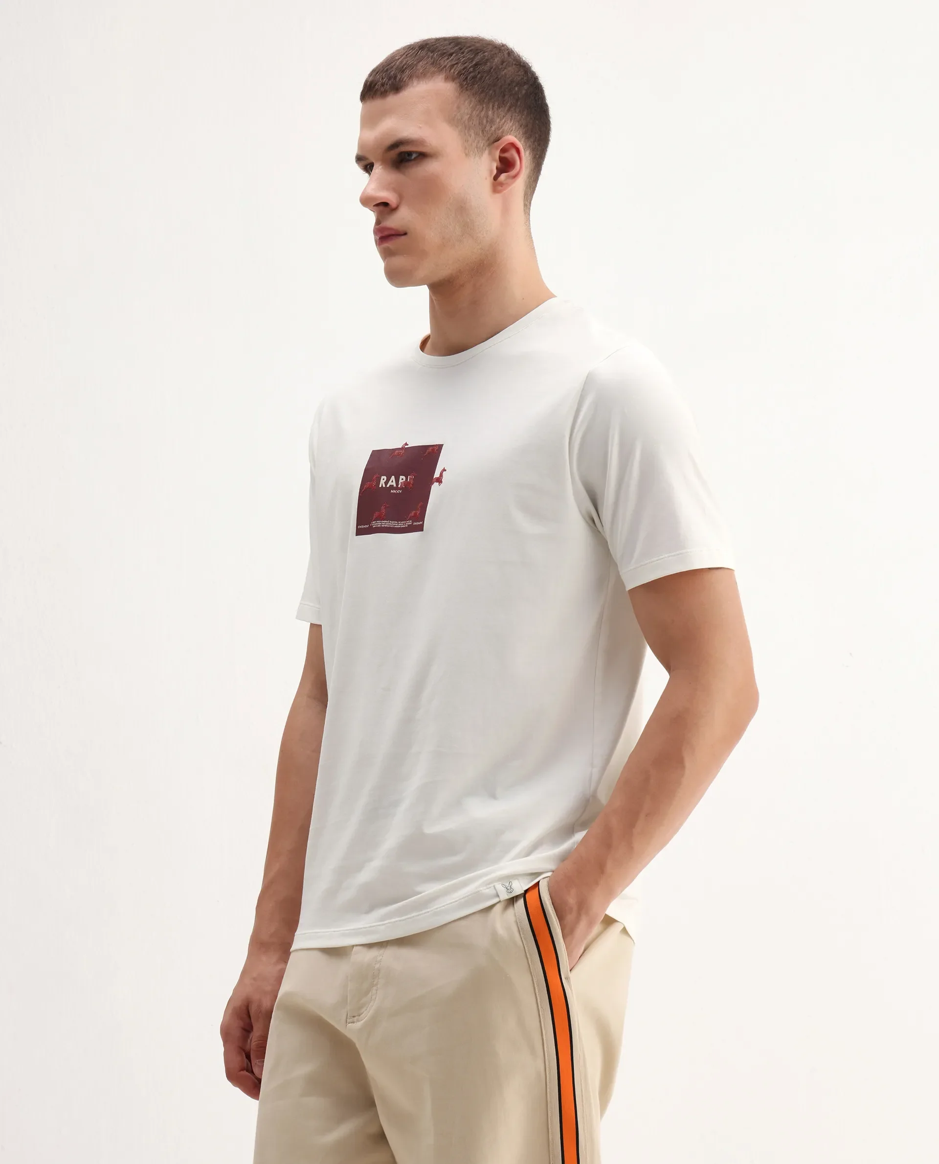 Rare Rabbit Men's Raze Off White Cotton Blend Graphic Print Regular Fit Half Sleeve Crew Neck T-Shirt - Image 5