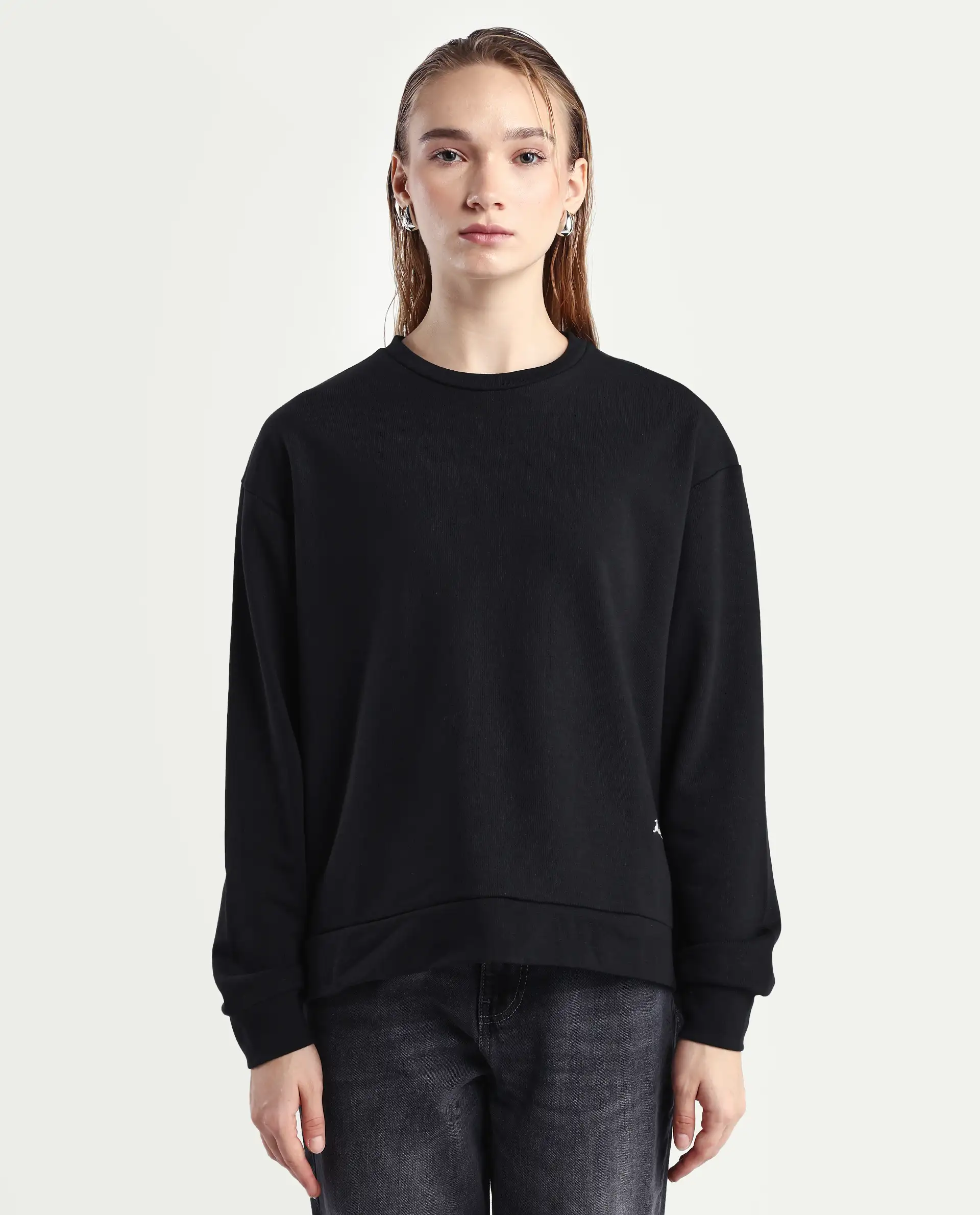 Rareism Women's Raze Black Cotton Blend Crew Neck Relaxed Fit Printed Sweatshirt - Image 3