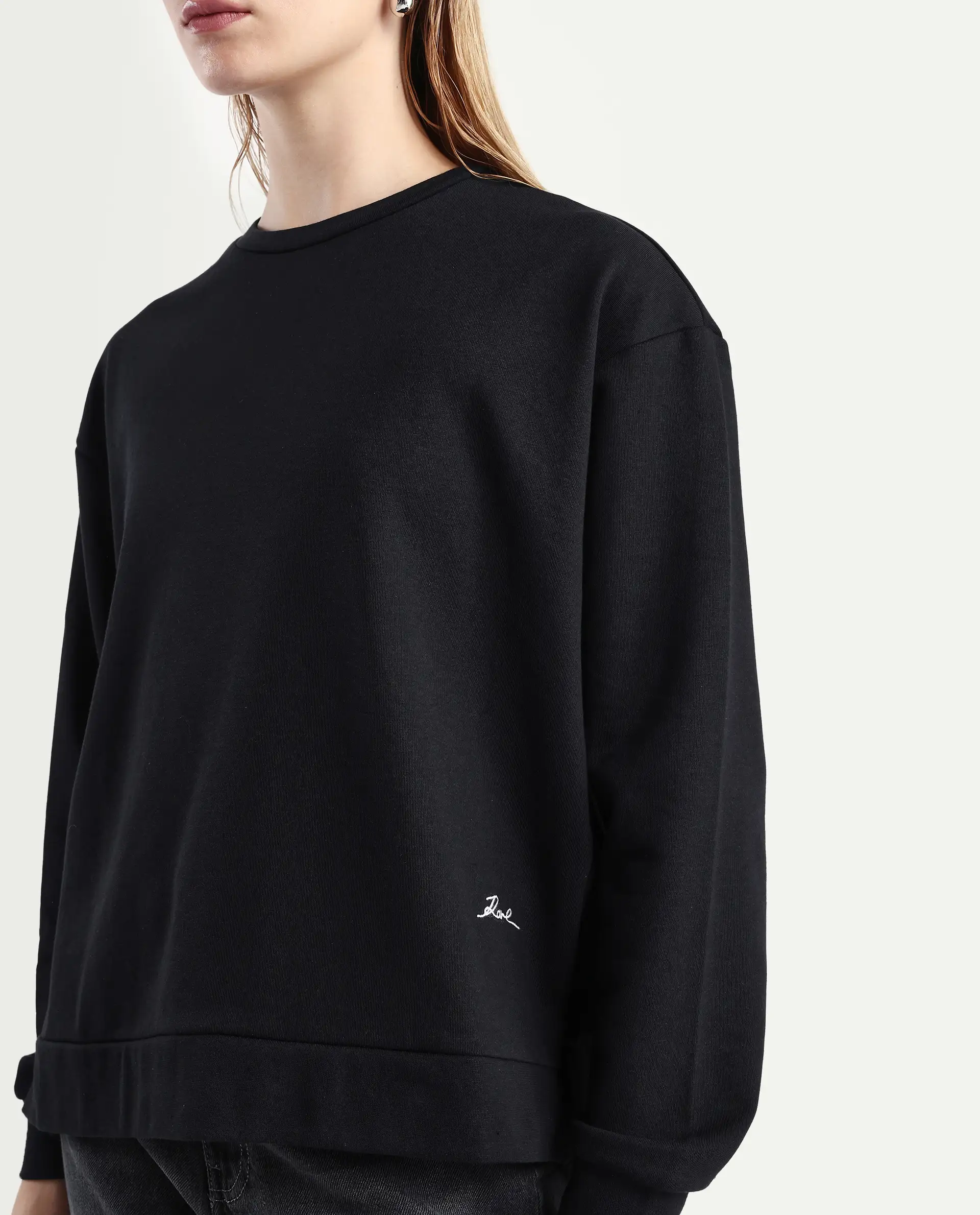 Rareism Women's Raze Black Cotton Blend Crew Neck Relaxed Fit Printed Sweatshirt - Image 5