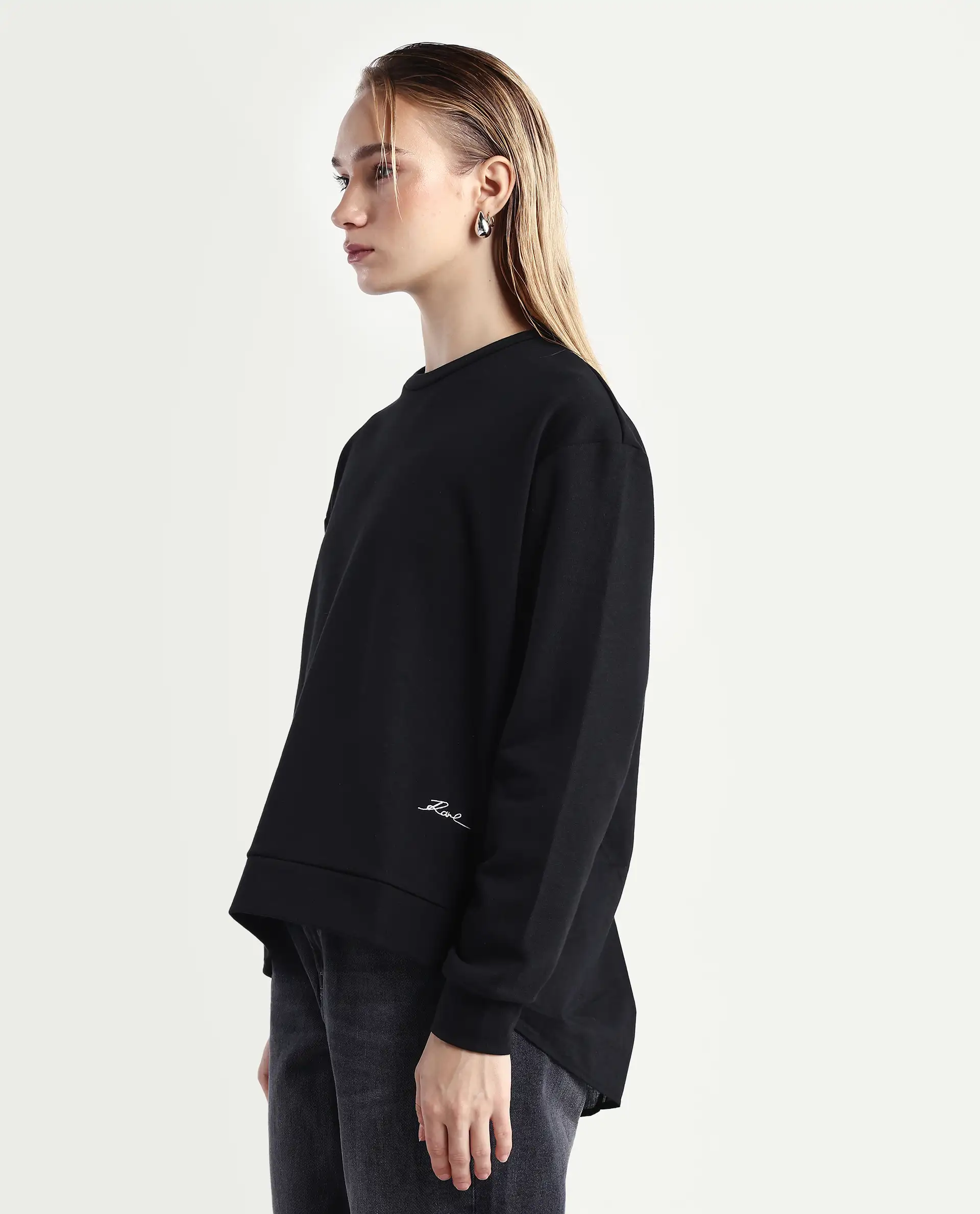 Rareism Women's Raze Black Cotton Blend Crew Neck Relaxed Fit Printed Sweatshirt - Image 6