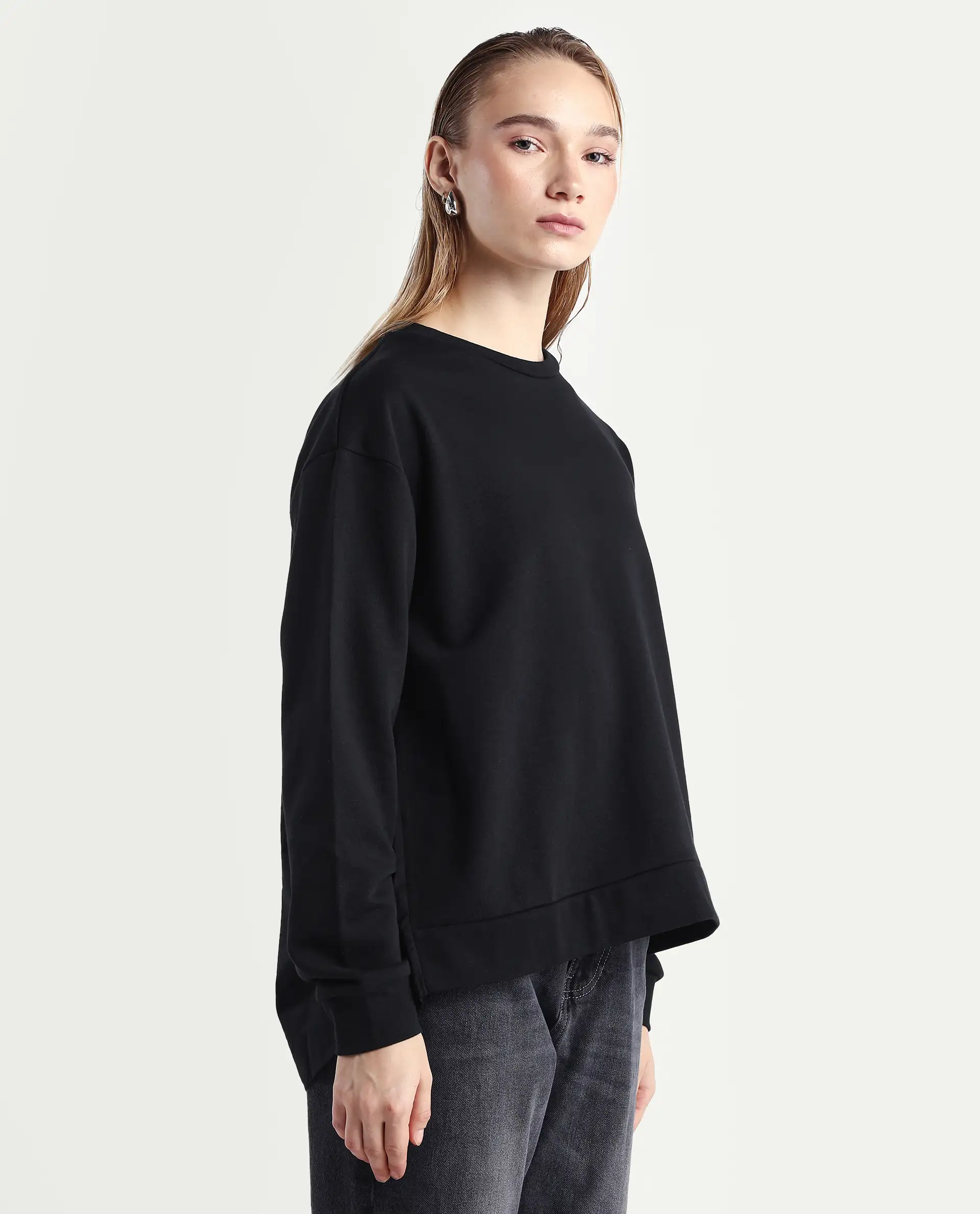 Rareism Women's Raze Black Cotton Blend Crew Neck Relaxed Fit Printed Sweatshirt - Image 7