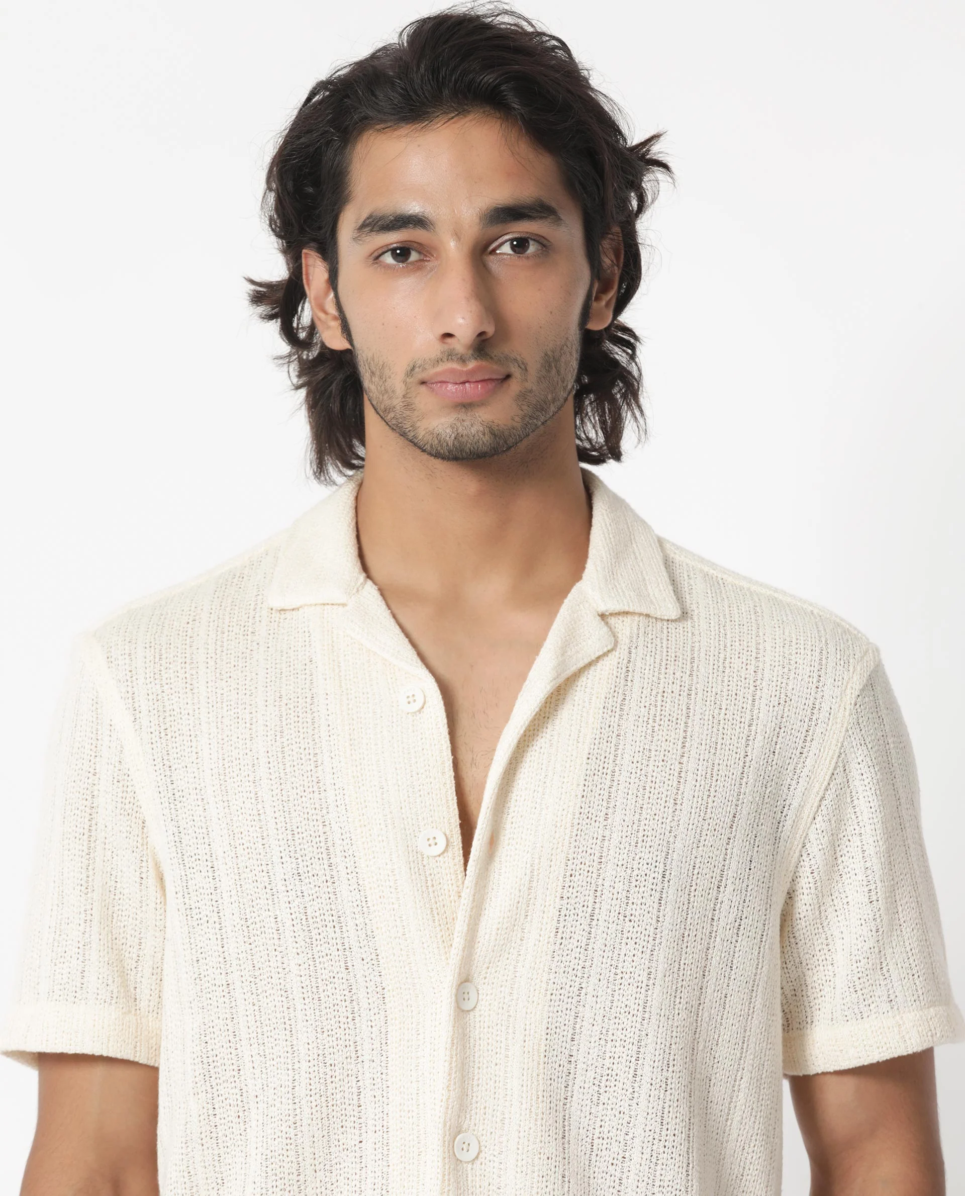 Rare Rabbit Men's Reach Off White Cotton Textured Regular Fit Half Sleeve Cuban Collar Shirt - Image 10