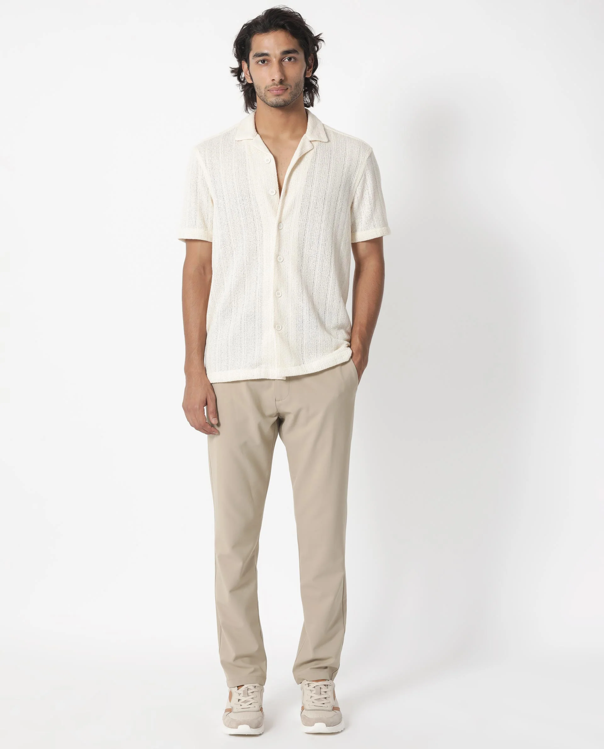 Rare Rabbit Men's Reach Off White Cotton Textured Regular Fit Half Sleeve Cuban Collar Shirt - Image 12