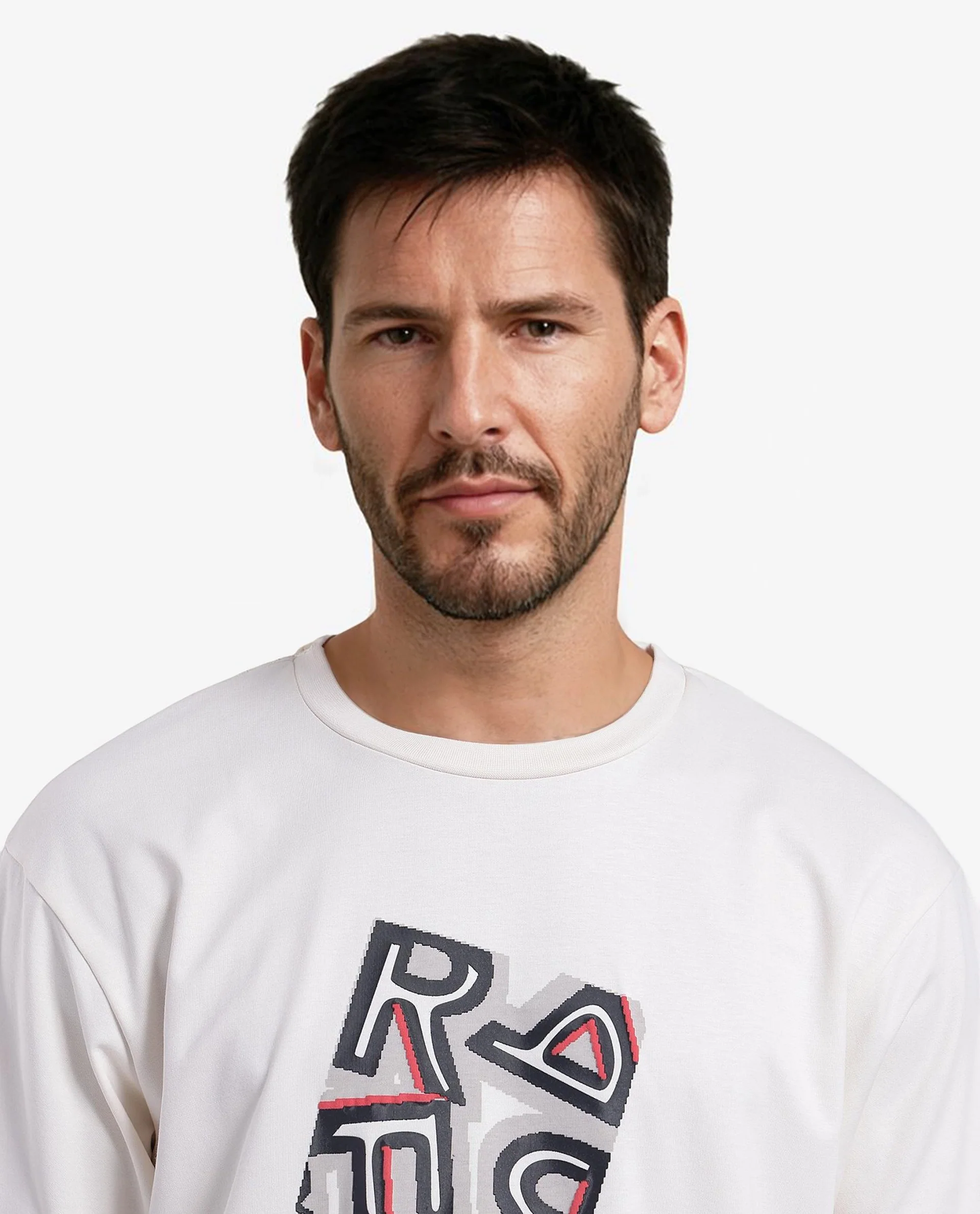 Rare Rabbit Men's Reat Off White Cotton Graphic Print Oversized Fit Half Sleeve Crew Neck T-Shirt - Image 5