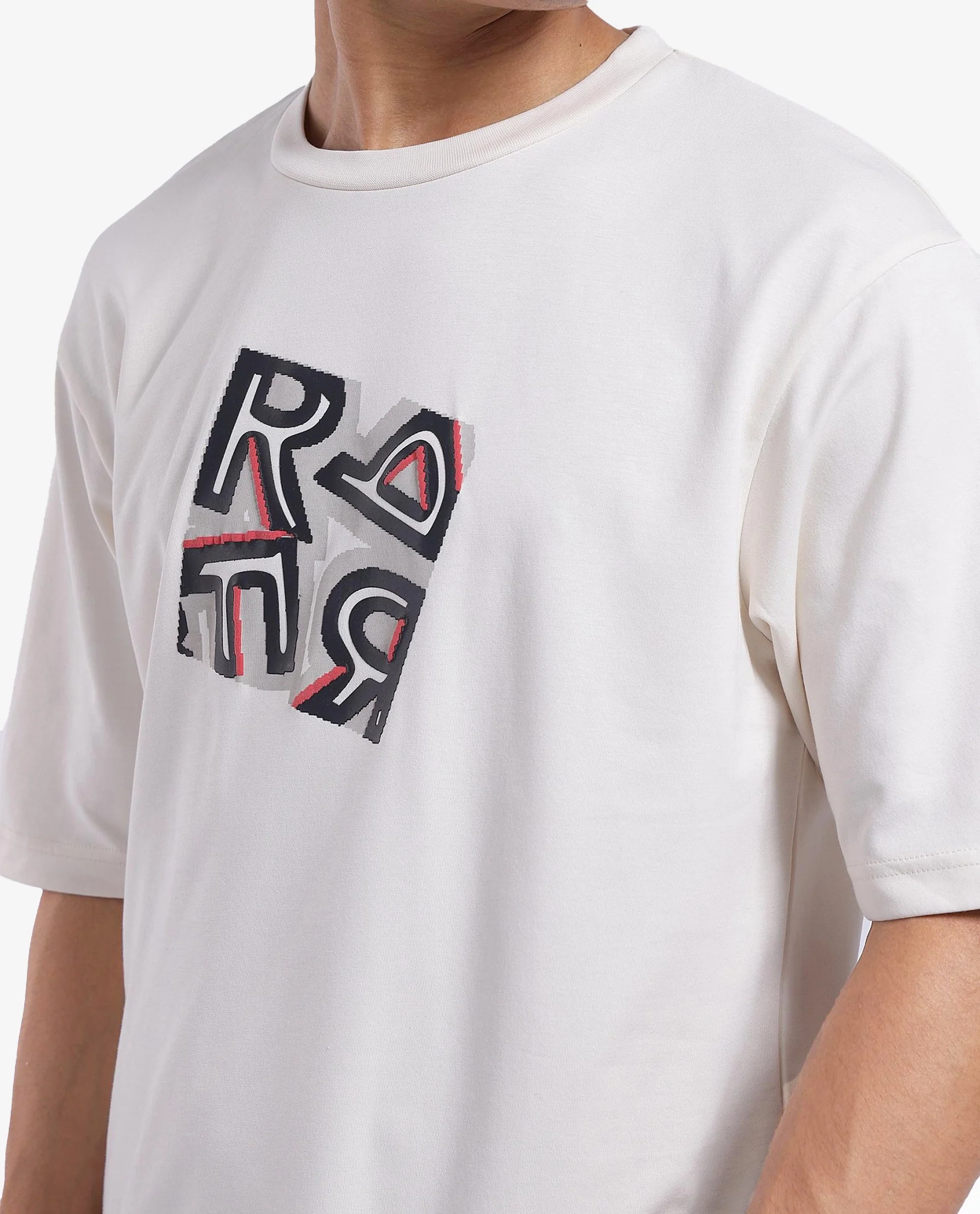 Rare Rabbit Men's Reat Off White Cotton Graphic Print Oversized Fit Half Sleeve Crew Neck T-Shirt - Image 6