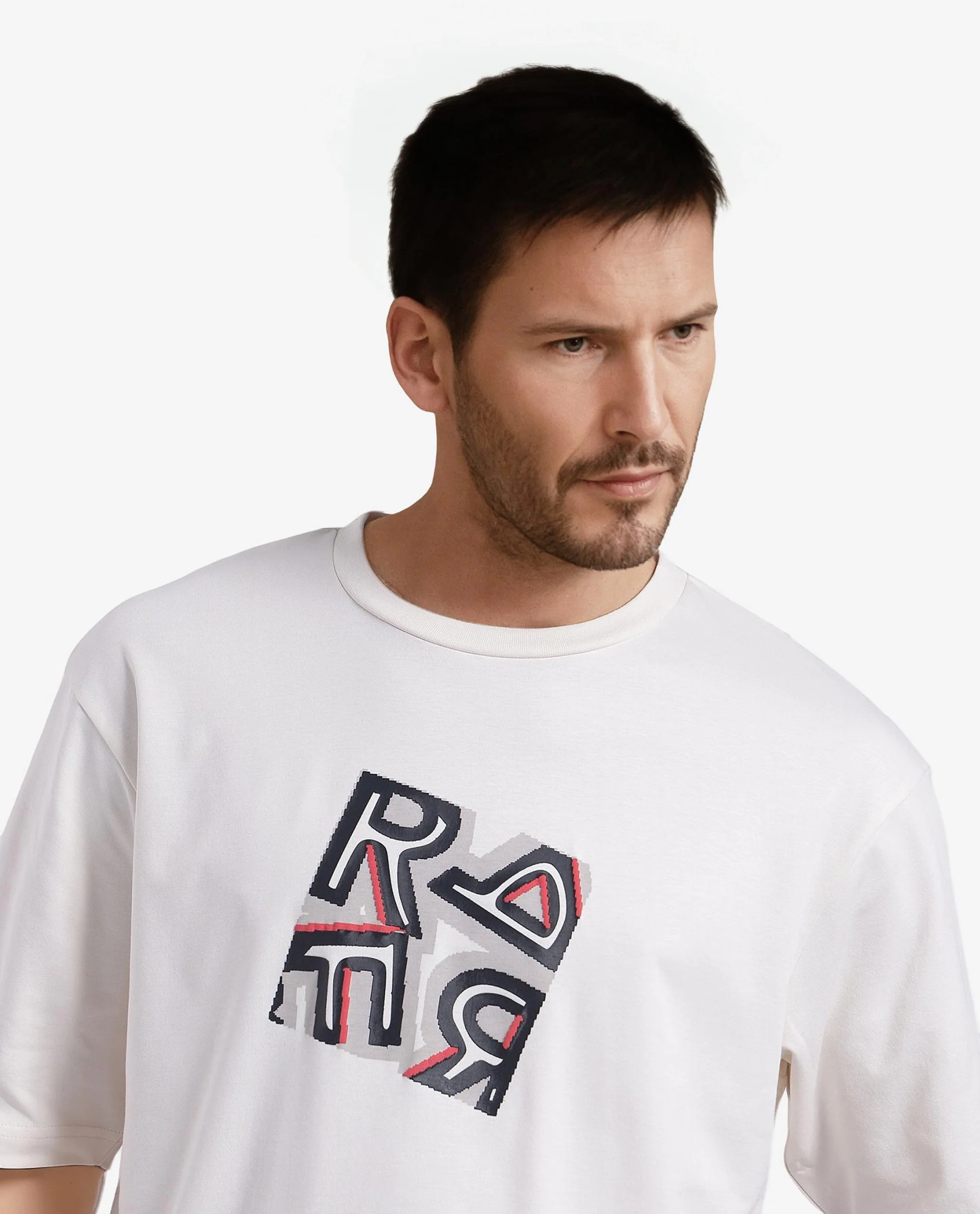 Rare Rabbit Men's Reat Off White Cotton Graphic Print Oversized Fit Half Sleeve Crew Neck T-Shirt - Image 7