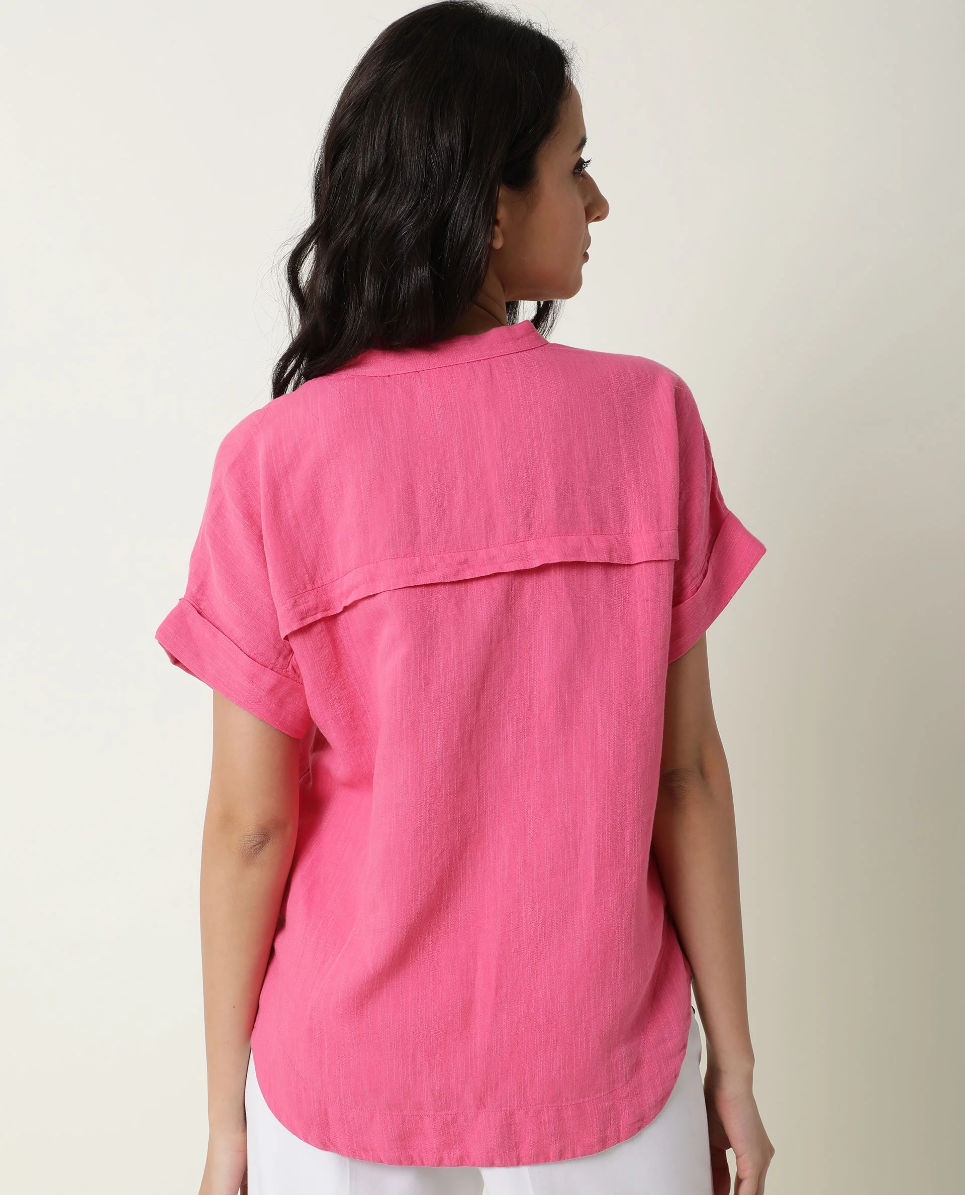 Rareism Womens Rebecca Pink Top Cotton Linen Fabric Short Sleeve V Neck - Image 10