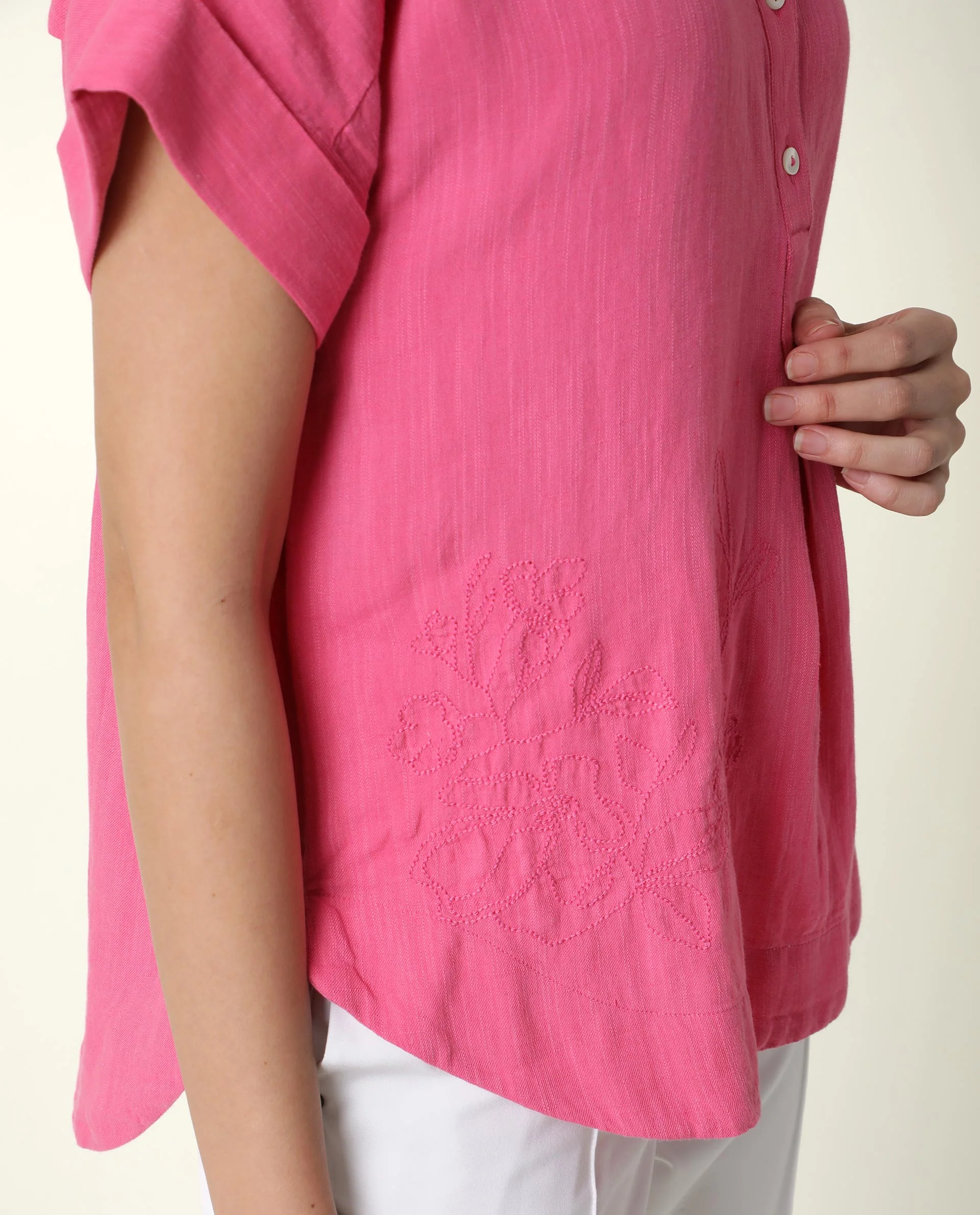 Rareism Womens Rebecca Pink Top Cotton Linen Fabric Short Sleeve V Neck - Image 4