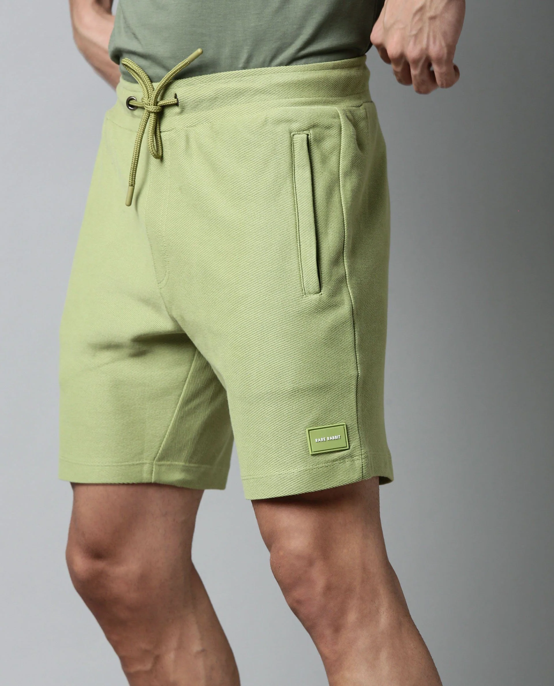 Rare Rabbit Men's Rebel Green Cotton Plain Slim Fit Shorts - Image 2