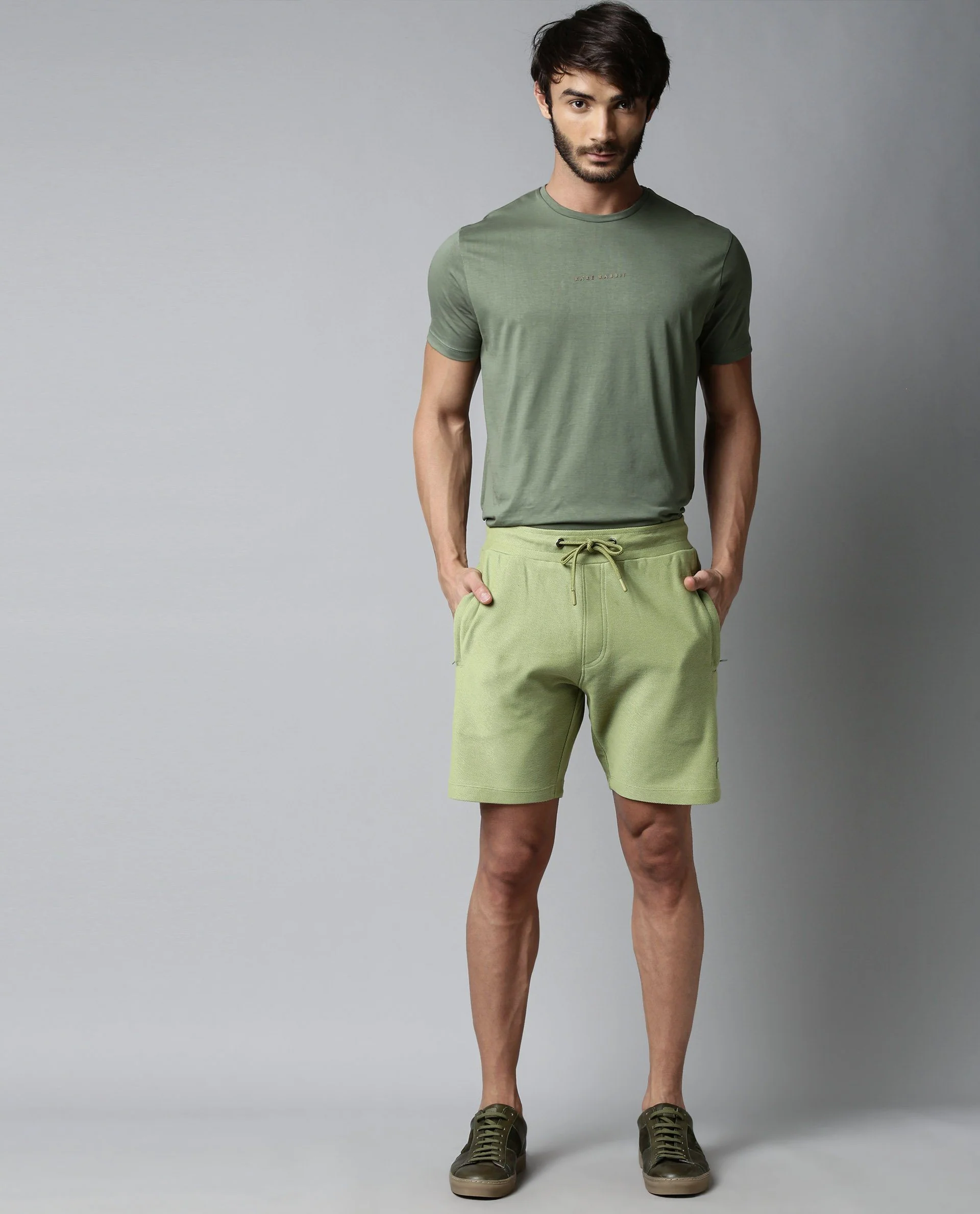 Rare Rabbit Men's Rebel Green Cotton Plain Slim Fit Shorts - Image 4
