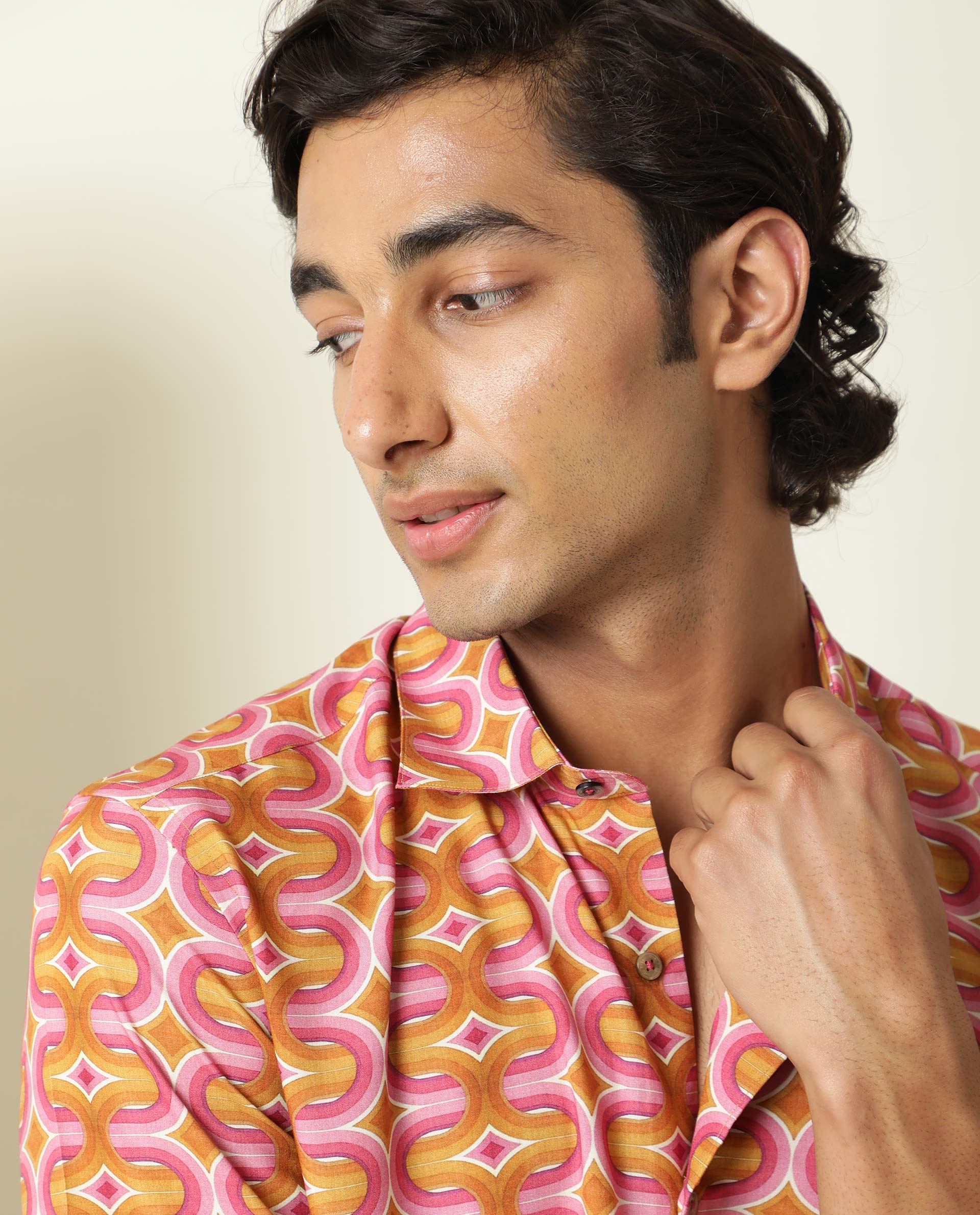 Rare Rabbit Men's Rebeus Multi Viscose Geometric Print Regular Fit Half Sleeve Collared Shirt - Image 5