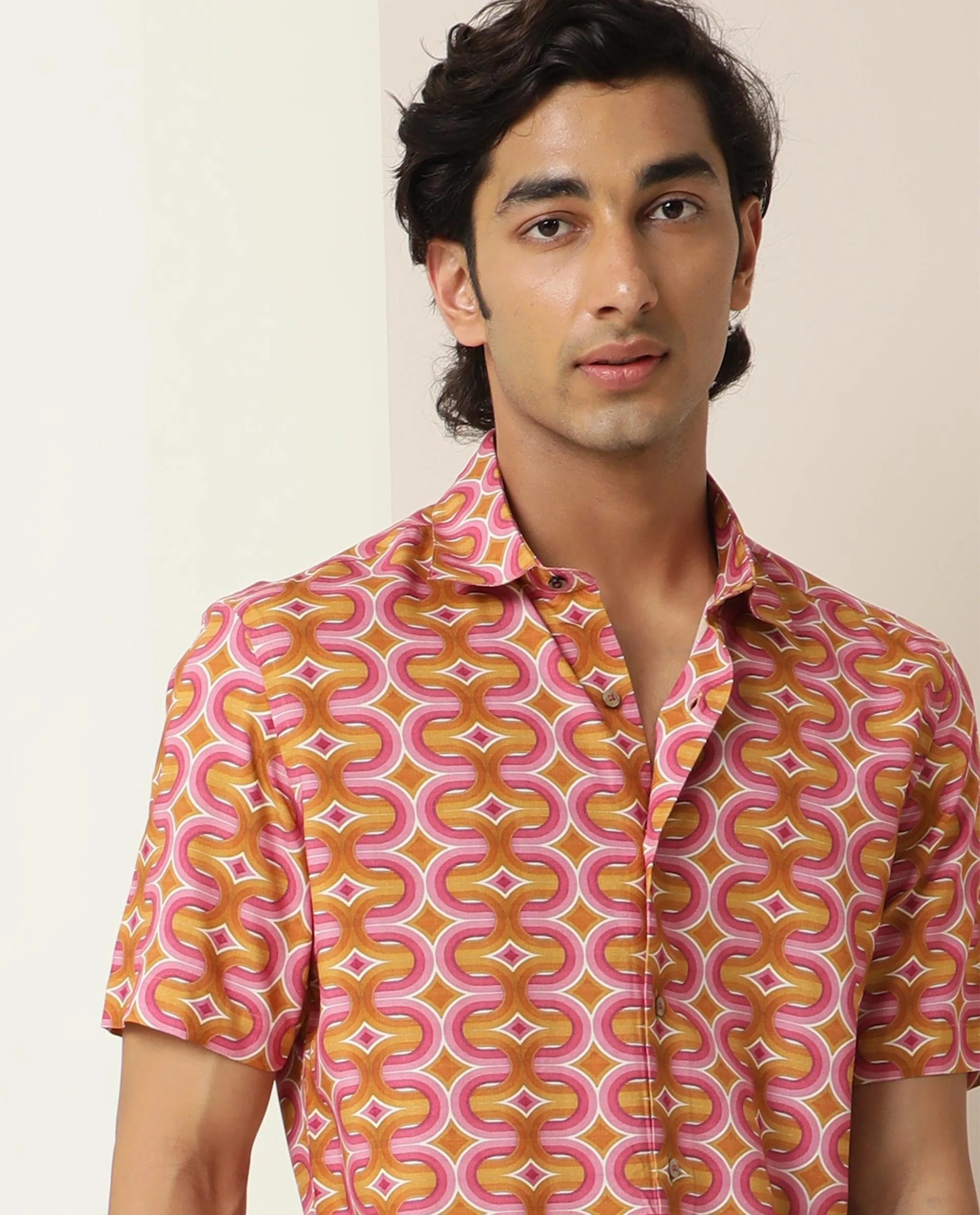 Rare Rabbit Men's Rebeus Multi Viscose Geometric Print Regular Fit Half Sleeve Collared Shirt - Image 6
