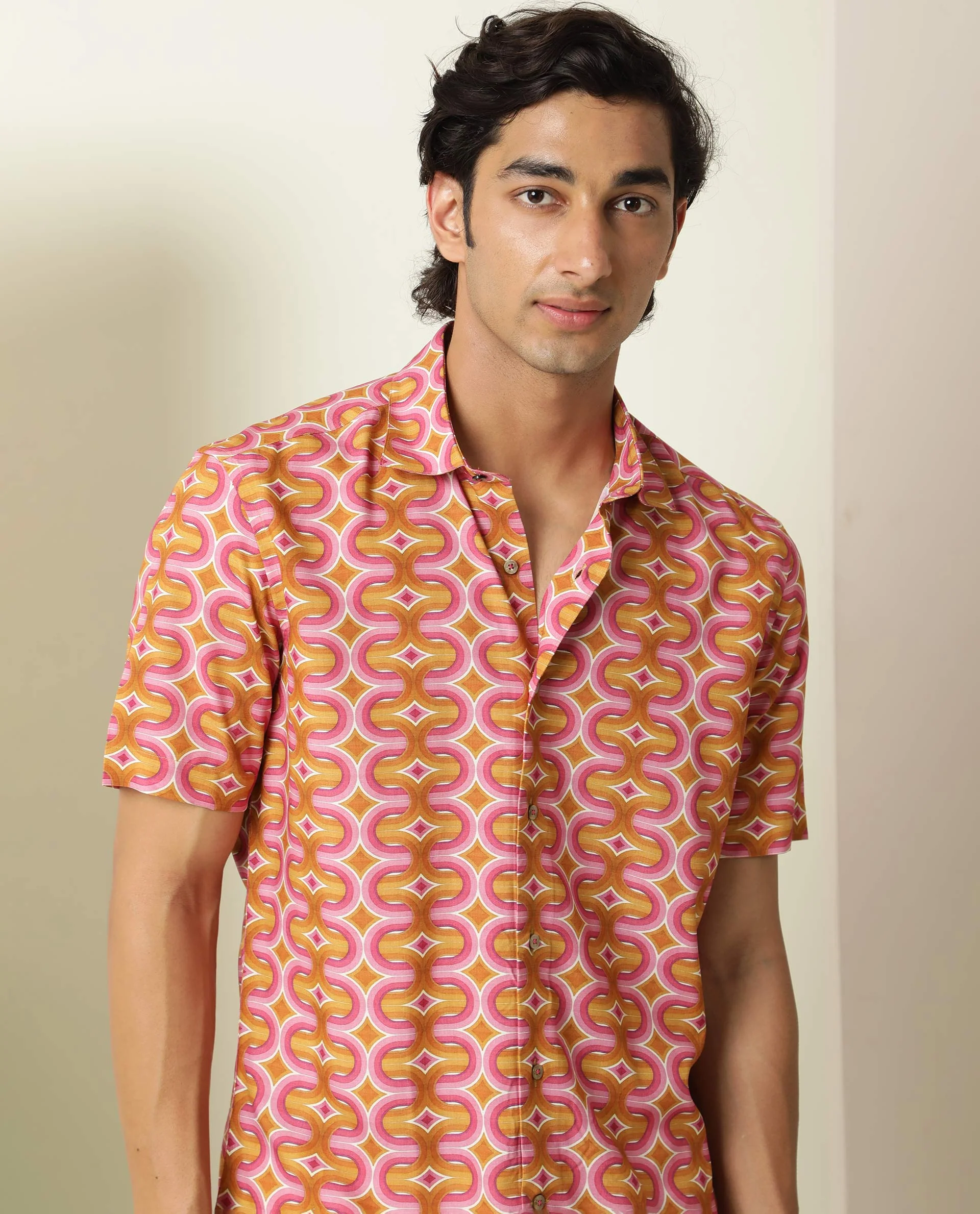 Rare Rabbit Men's Rebeus Multi Viscose Geometric Print Regular Fit Half Sleeve Collared Shirt - Image 7