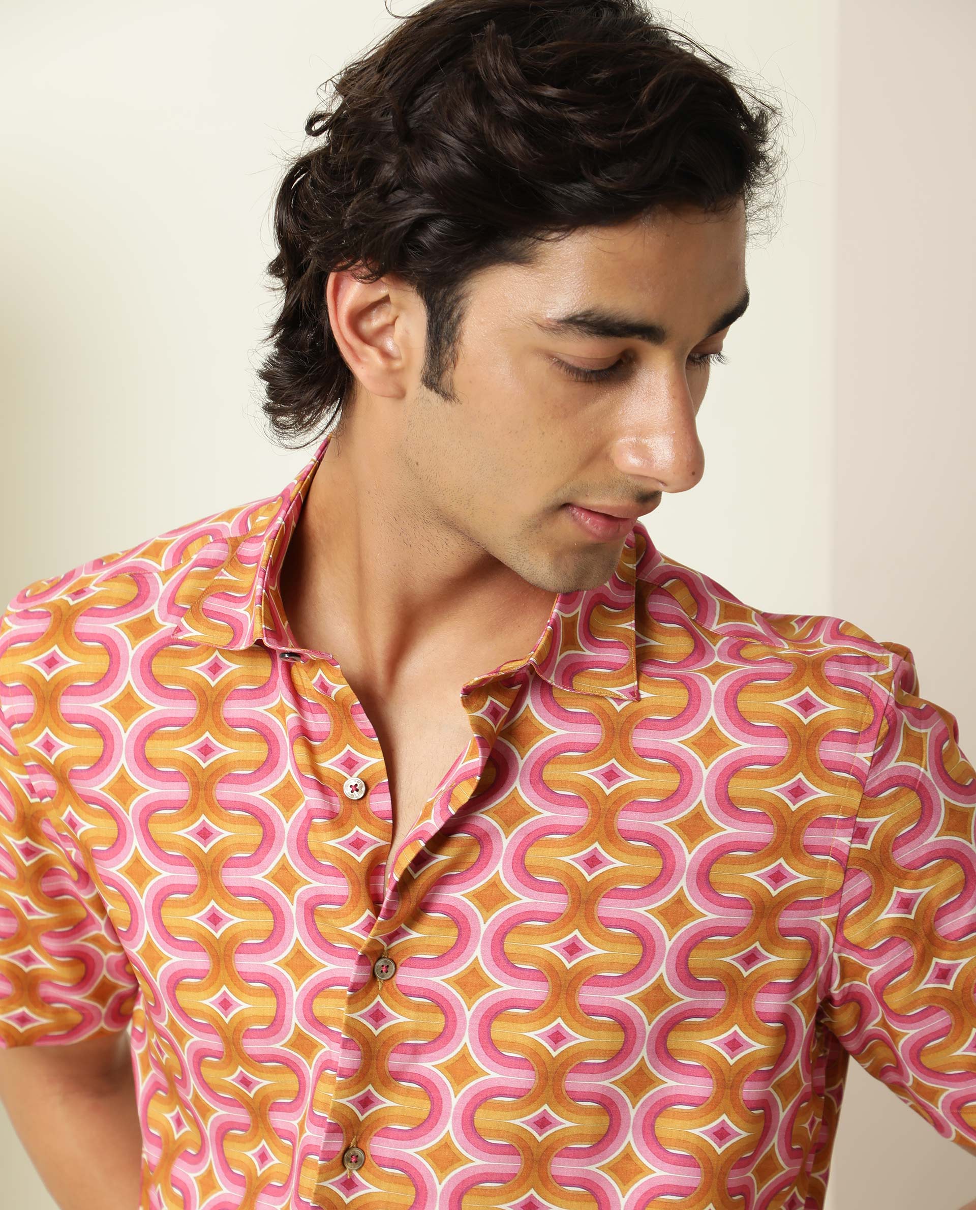 Rare Rabbit Men's Rebeus Multi Viscose Geometric Print Regular Fit Half Sleeve Collared Shirt - Image 8