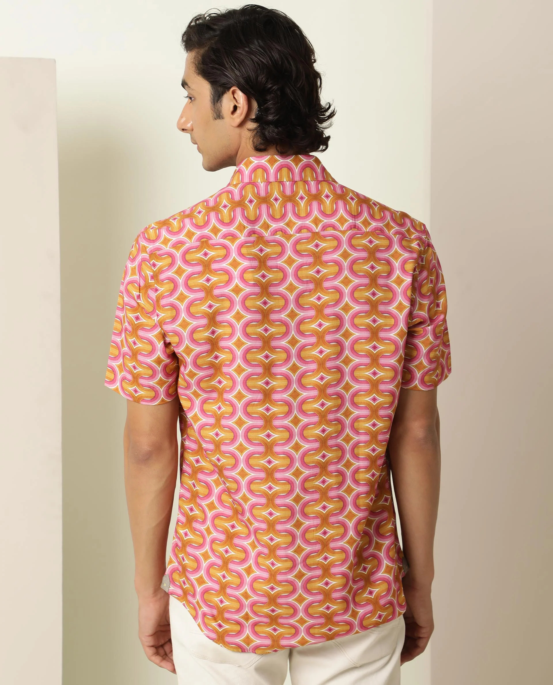 Rare Rabbit Men's Rebeus Multi Viscose Geometric Print Regular Fit Half Sleeve Collared Shirt - Image 9
