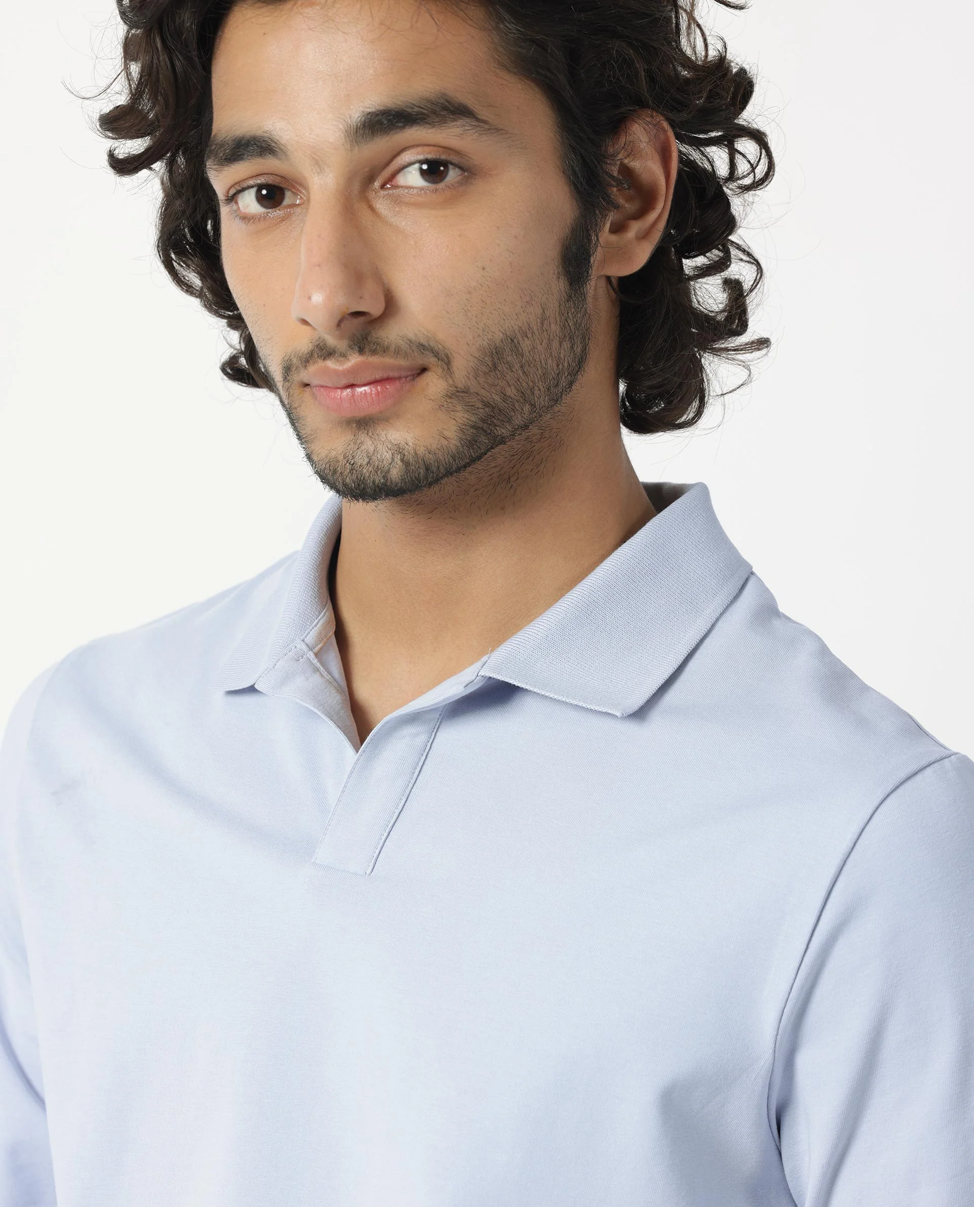Rare Rabbit Men's Reborn-1 Light Blue Cotton Plain Regular Fit Full Sleeve Polo - Image 2