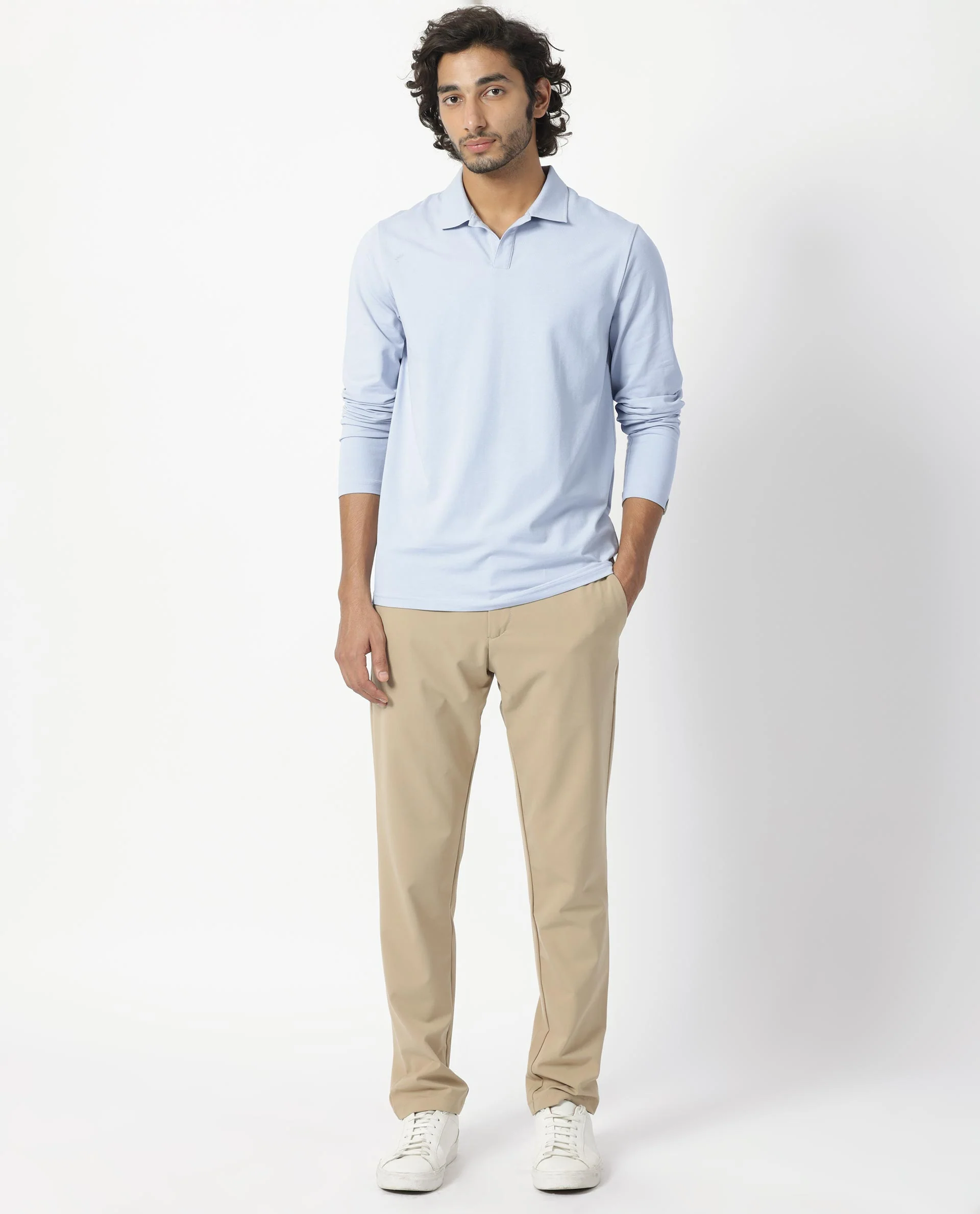 Rare Rabbit Men's Reborn-1 Light Blue Cotton Plain Regular Fit Full Sleeve Polo - Image 3