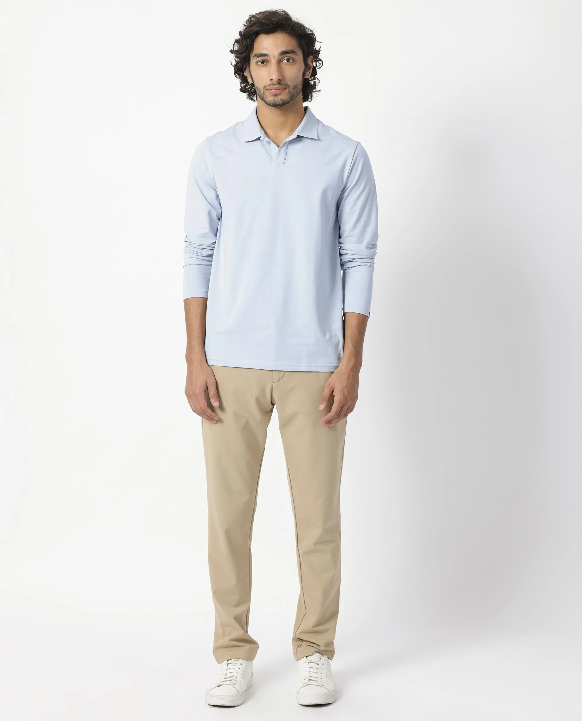 Rare Rabbit Men's Reborn-1 Light Blue Cotton Plain Regular Fit Full Sleeve Polo - Image 5