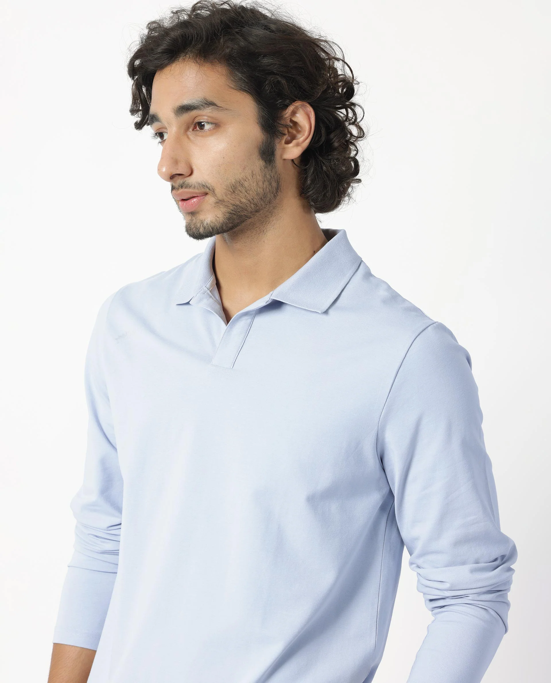 Rare Rabbit Men's Reborn-1 Light Blue Cotton Plain Regular Fit Full Sleeve Polo - Image 6