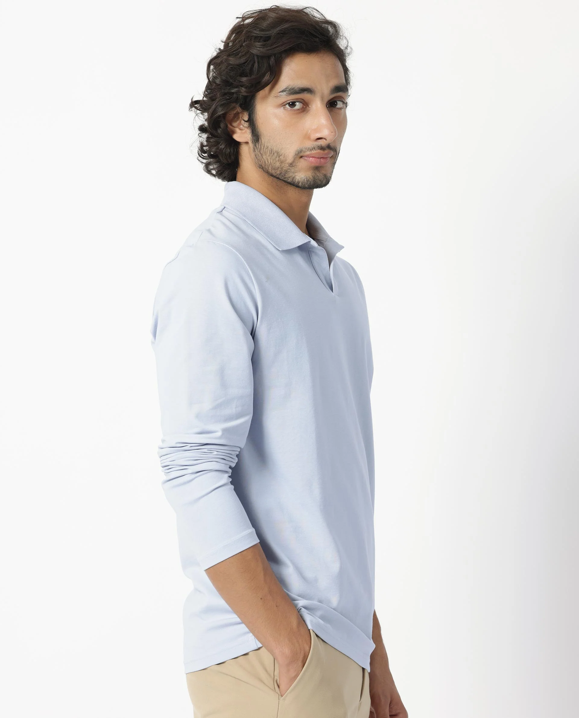 Rare Rabbit Men's Reborn-1 Light Blue Cotton Plain Regular Fit Full Sleeve Polo - Image 7