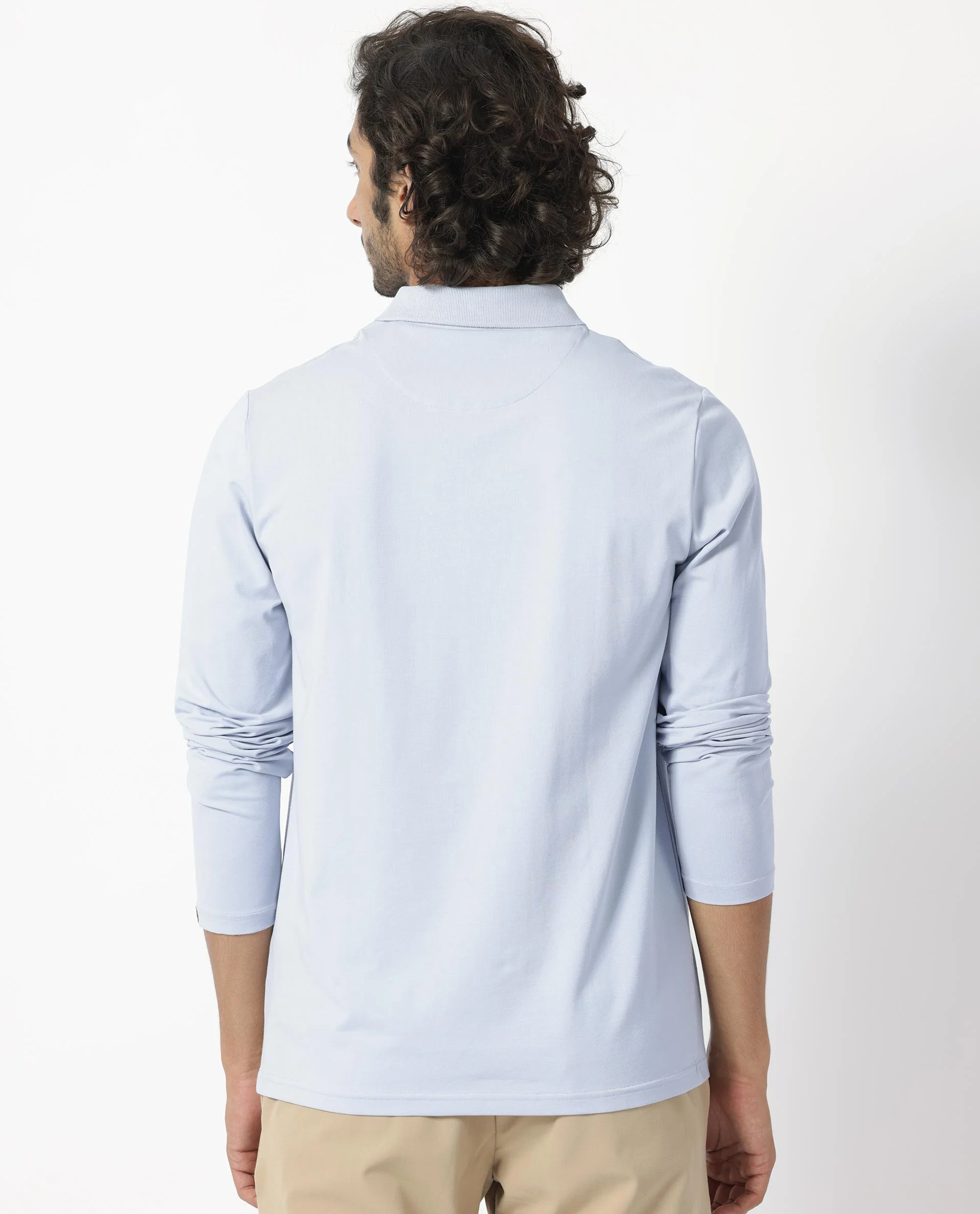 Rare Rabbit Men's Reborn-1 Light Blue Cotton Plain Regular Fit Full Sleeve Polo - Image 8