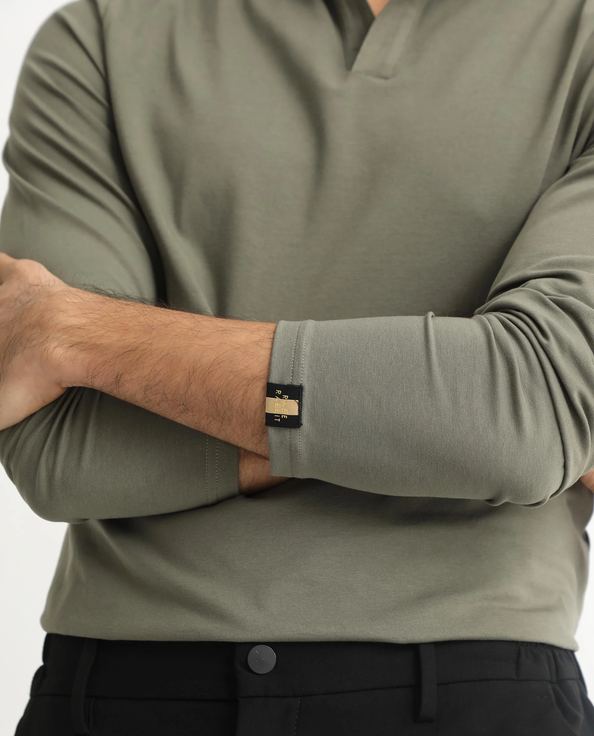 Rare Rabbit Men's Reborn-1 Light Olive Cotton Plain Regular Fit Full Sleeve Polo - Image 11