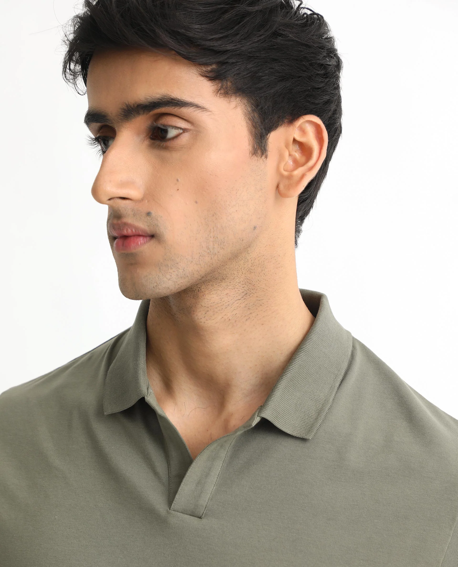 Rare Rabbit Men's Reborn-1 Light Olive Cotton Plain Regular Fit Full Sleeve Polo - Image 2