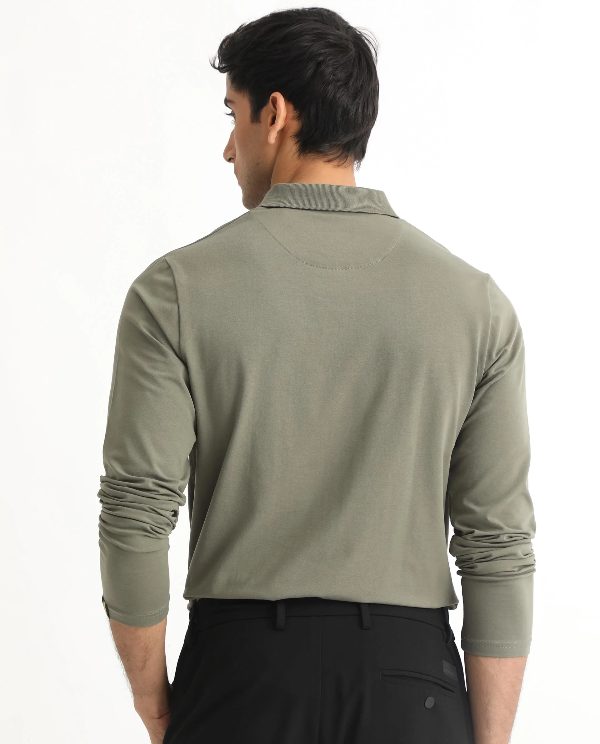Rare Rabbit Men's Reborn-1 Light Olive Cotton Plain Regular Fit Full Sleeve Polo - Image 5