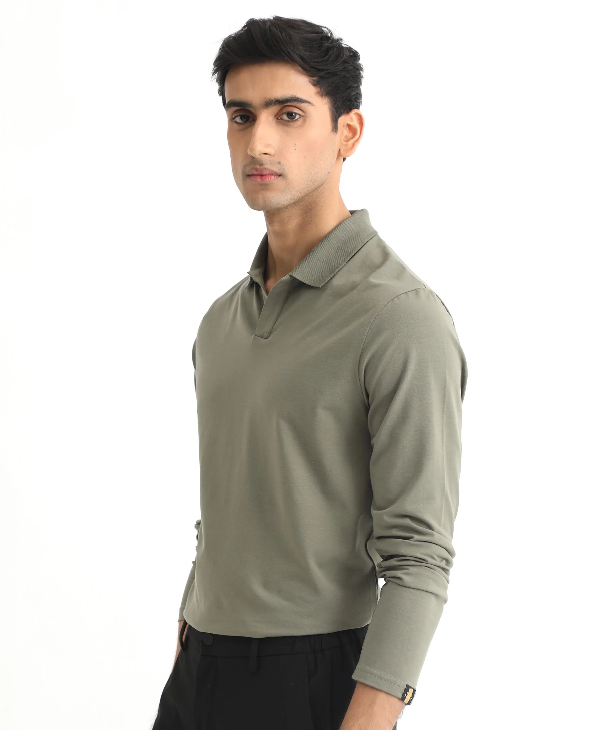 Rare Rabbit Men's Reborn-1 Light Olive Cotton Plain Regular Fit Full Sleeve Polo - Image 6