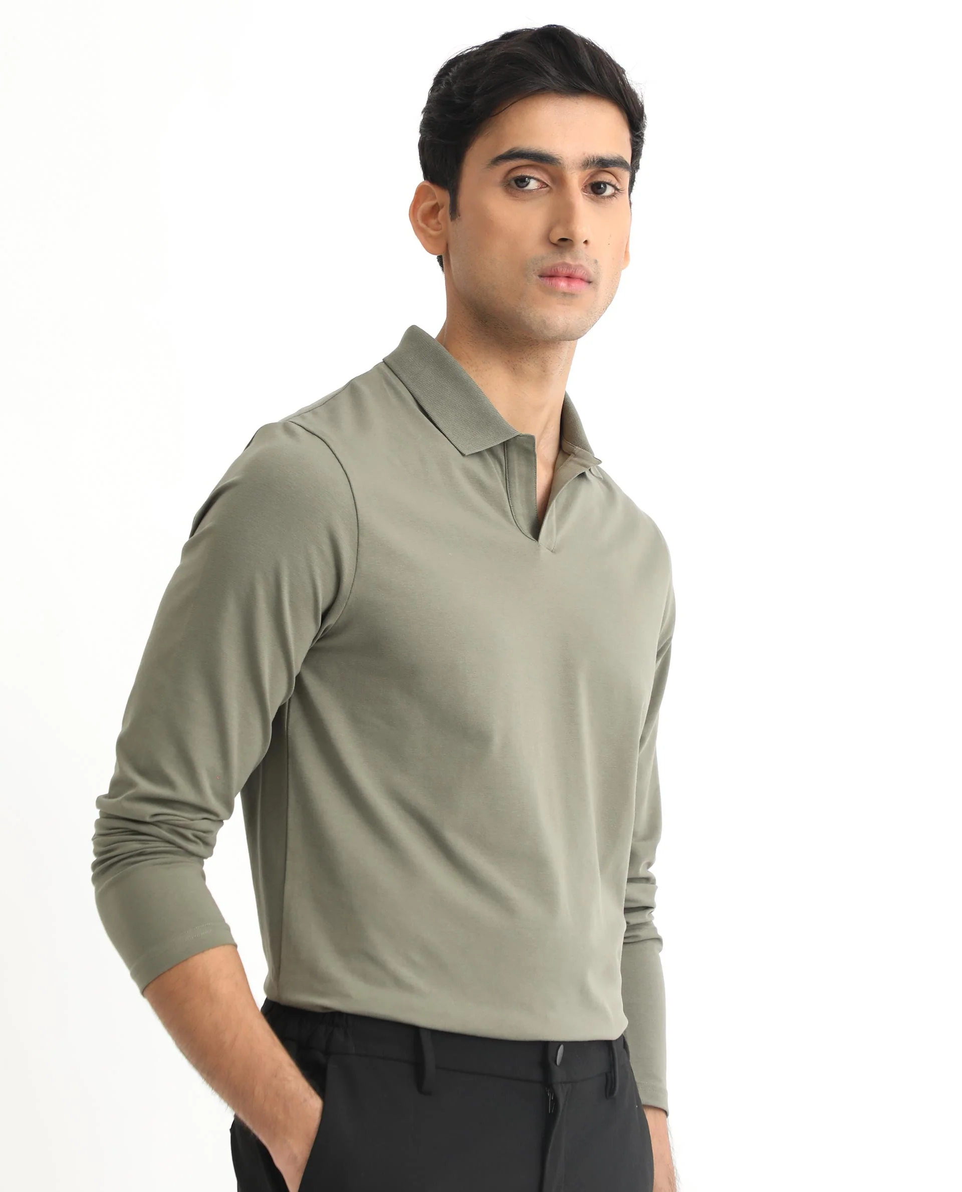 Rare Rabbit Men's Reborn-1 Light Olive Cotton Plain Regular Fit Full Sleeve Polo - Image 7