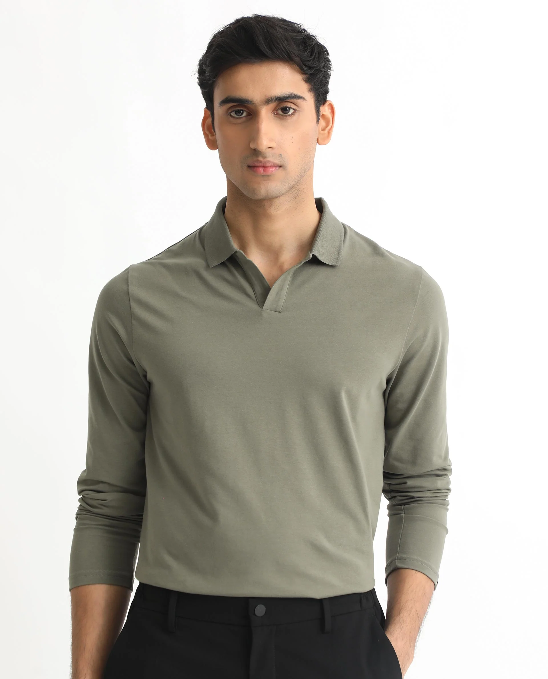 Rare Rabbit Men's Reborn-1 Light Olive Cotton Plain Regular Fit Full Sleeve Polo - Image 8