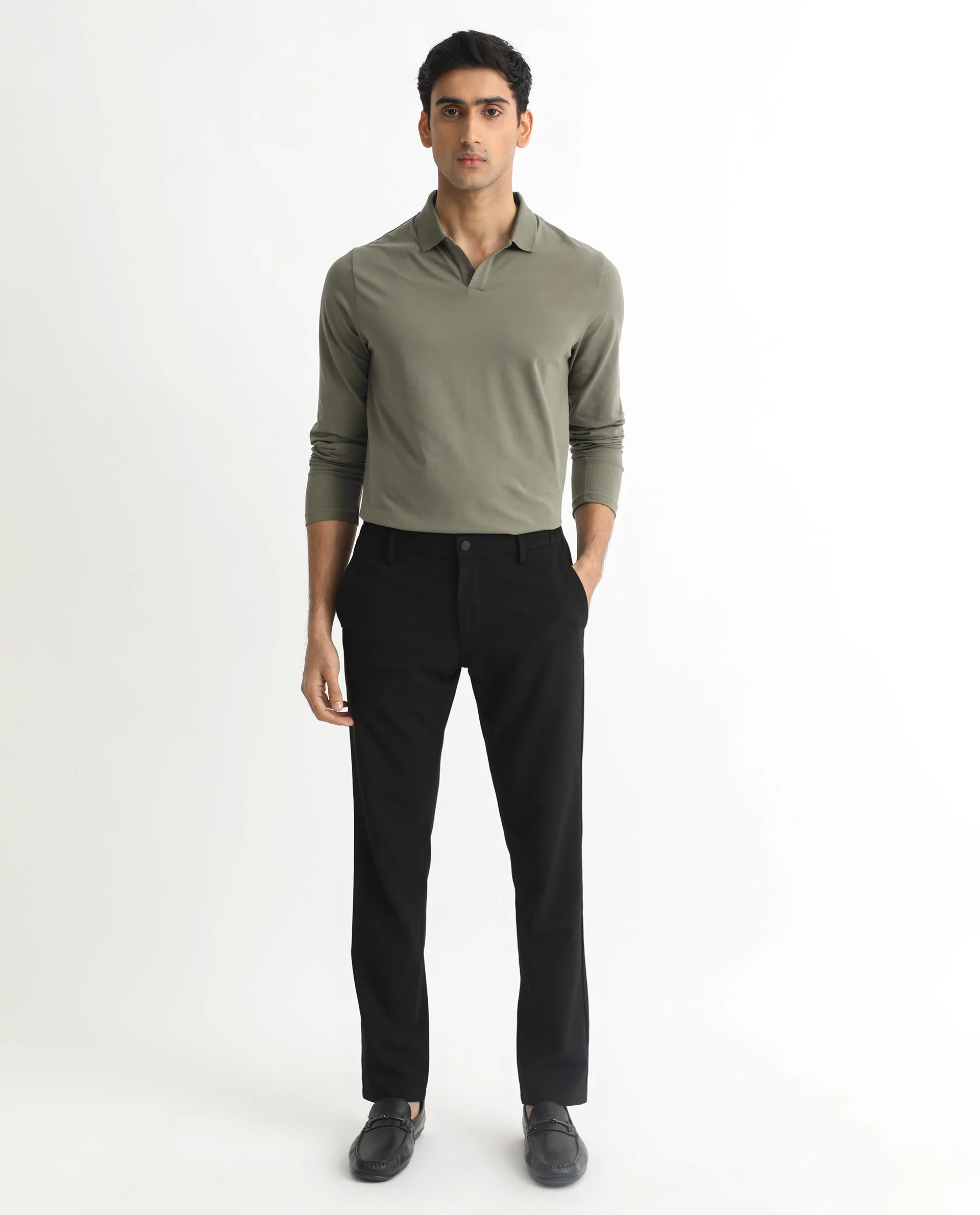 Rare Rabbit Men's Reborn-1 Light Olive Cotton Plain Regular Fit Full Sleeve Polo - Image 9