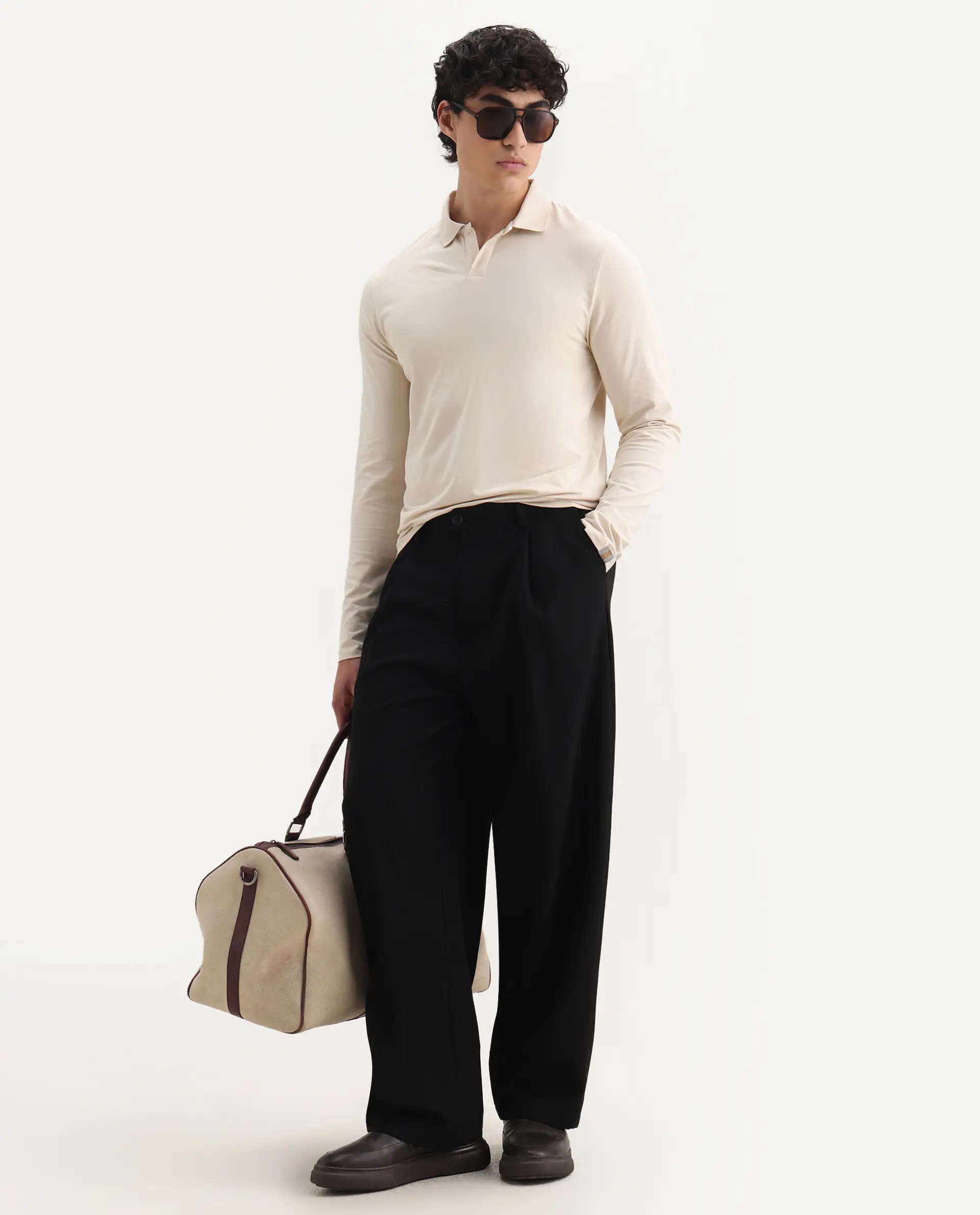Rare Rabbit Men's Reborn-1 Off White Cotton Plain Regular Fit Full Sleeve Polo - Image 2