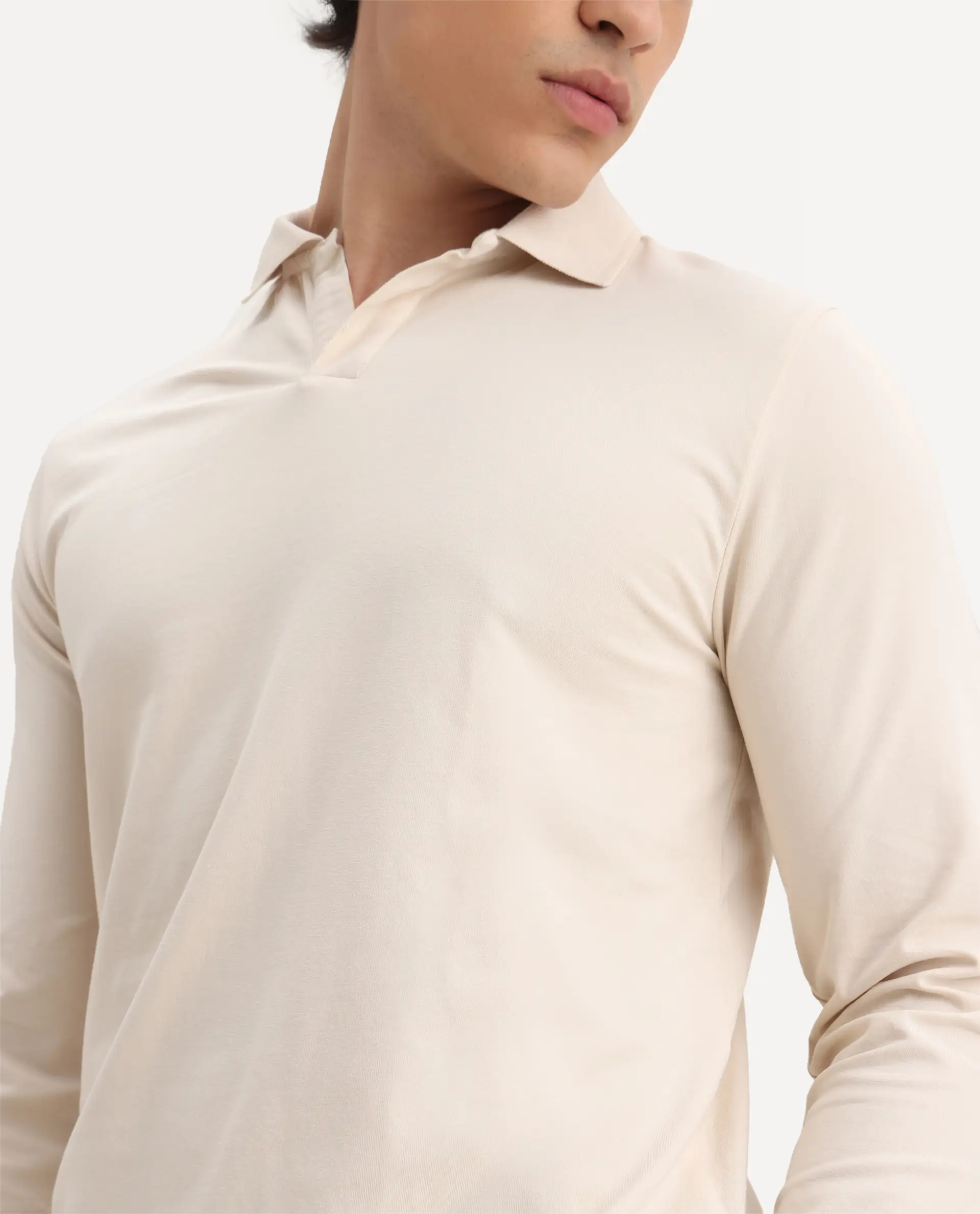 Rare Rabbit Men's Reborn-1 Off White Cotton Plain Regular Fit Full Sleeve Polo - Image 6