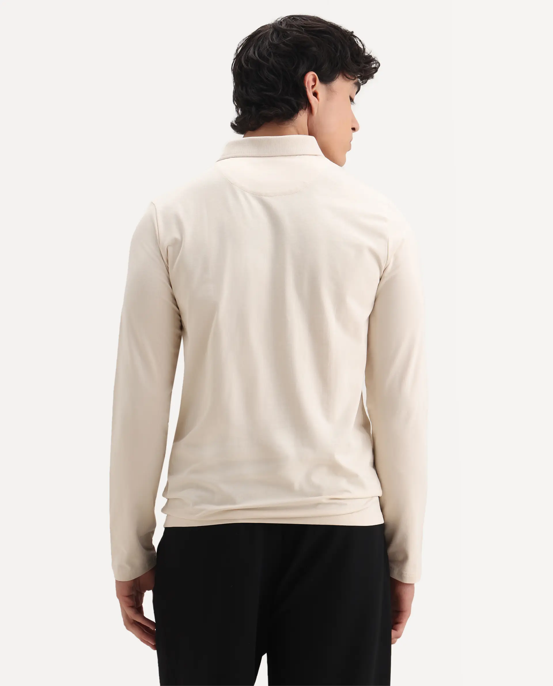Rare Rabbit Men's Reborn-1 Off White Cotton Plain Regular Fit Full Sleeve Polo - Image 8