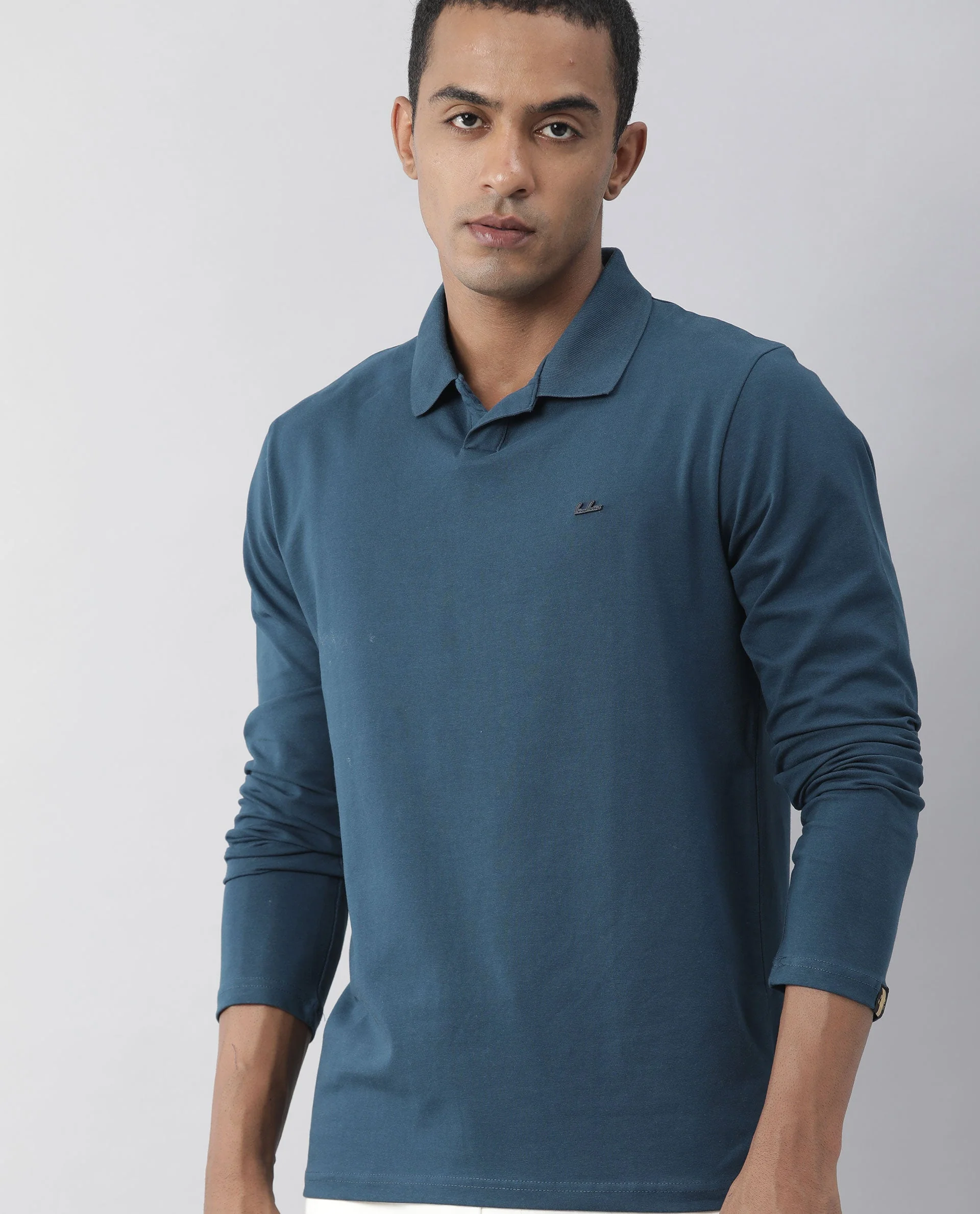 Rare Rabbit Men's Reborn Petrol Cotton Plain Slim Fit Full Sleeve Polo - Image 3