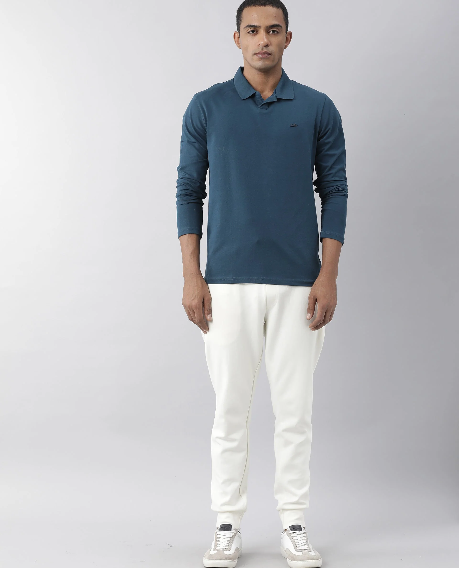 Rare Rabbit Men's Reborn Petrol Cotton Plain Slim Fit Full Sleeve Polo - Image 4