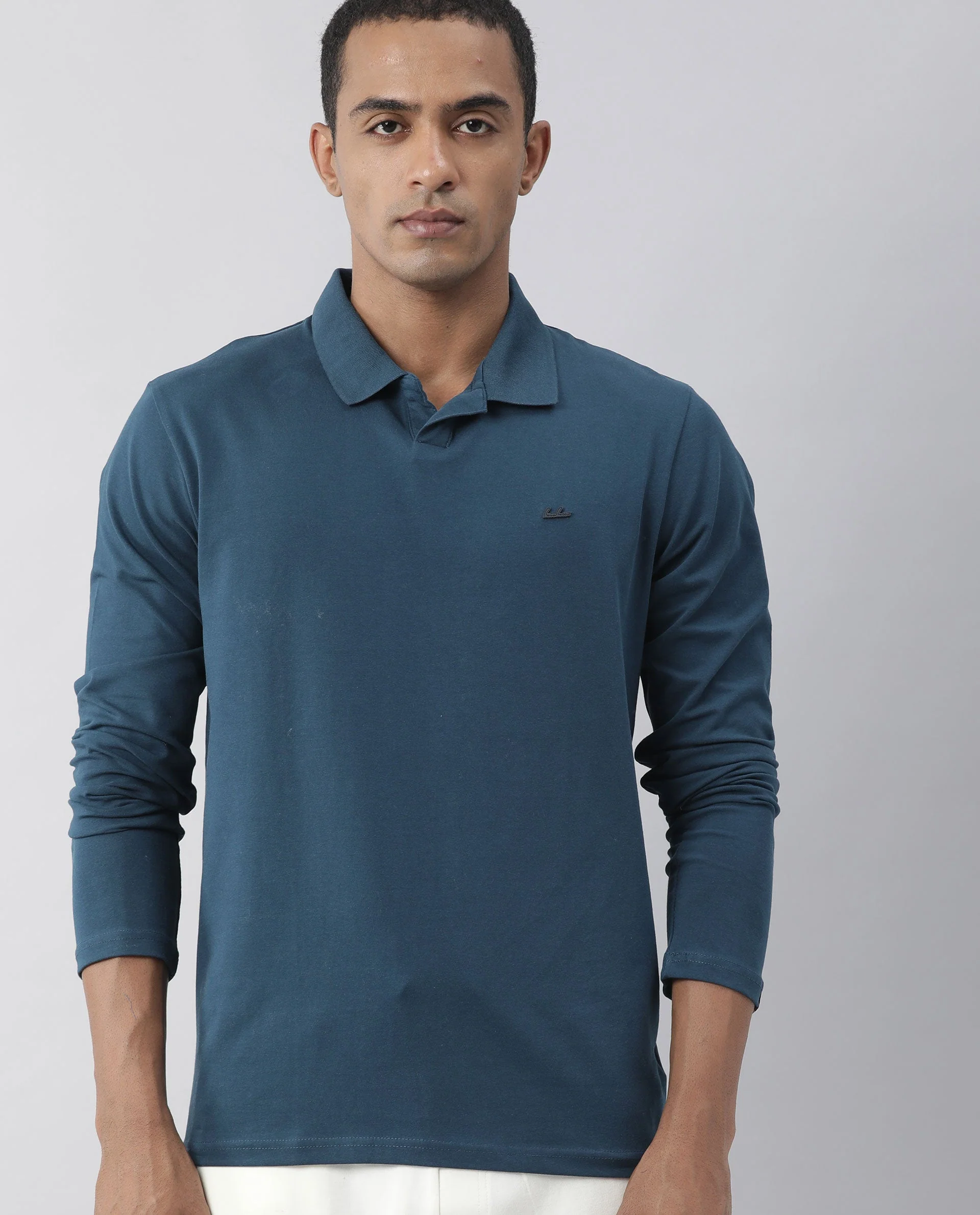 Rare Rabbit Men's Reborn Petrol Cotton Plain Slim Fit Full Sleeve Polo - Image 5
