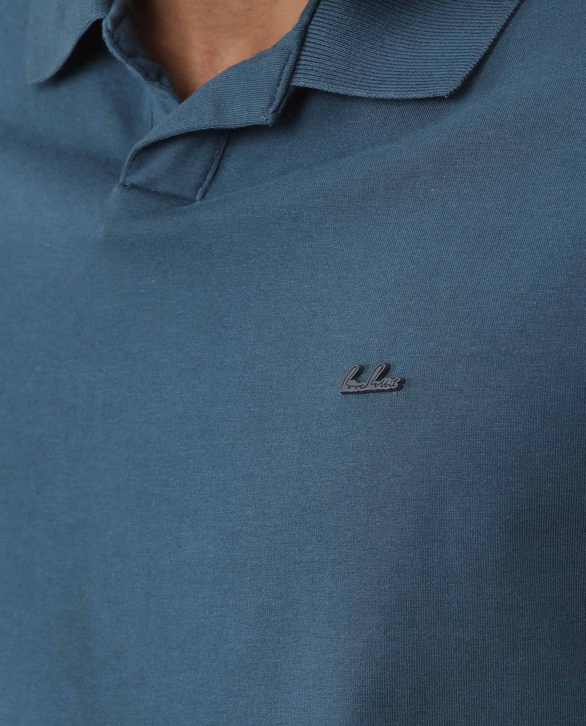 Rare Rabbit Men's Reborn Petrol Cotton Plain Slim Fit Full Sleeve Polo - Image 6