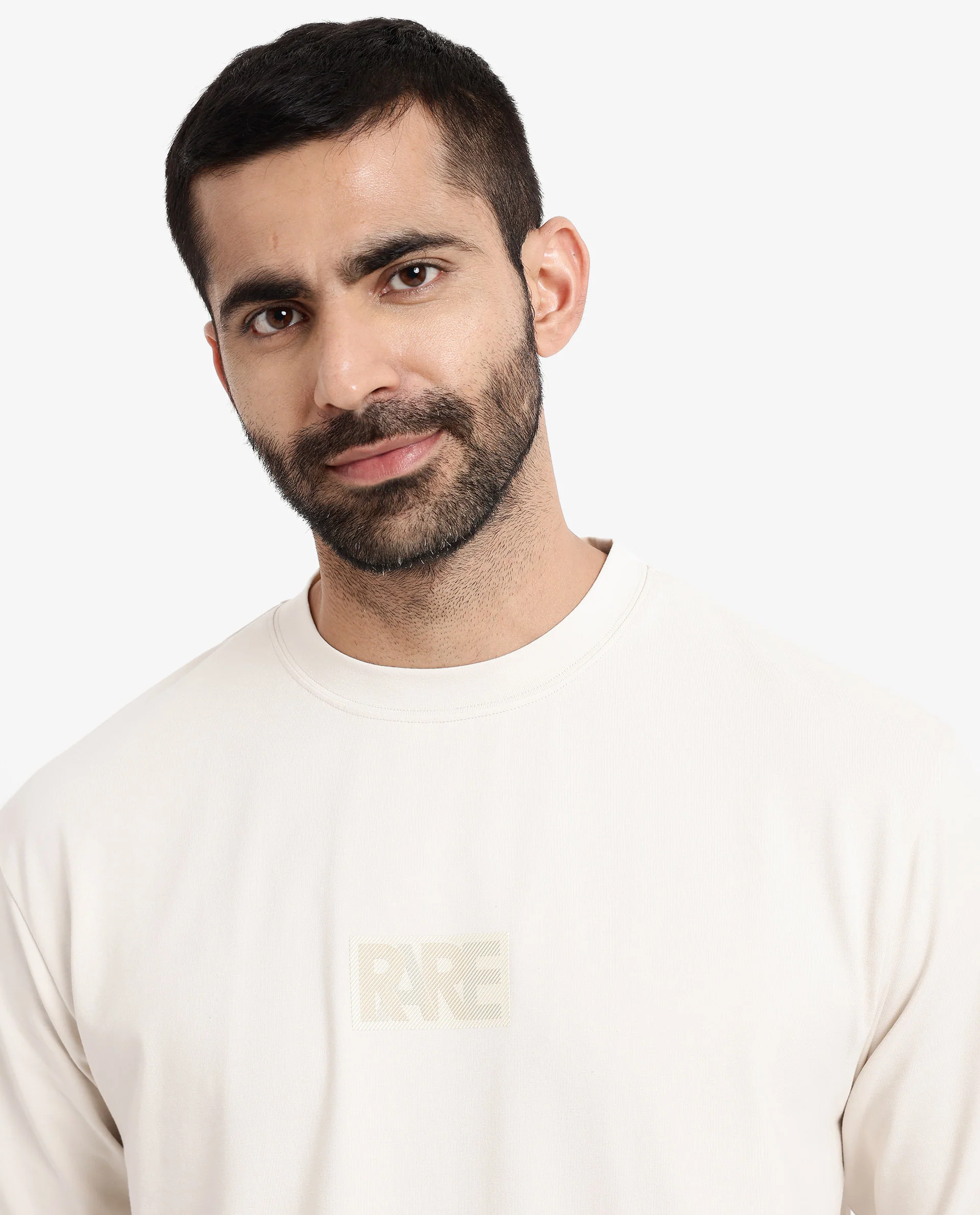 Rare Rabbit Men's Reborn-T Beige Cotton Graphic Print Oversized Fit Half Sleeve Crew Neck T-Shirt - Image 4