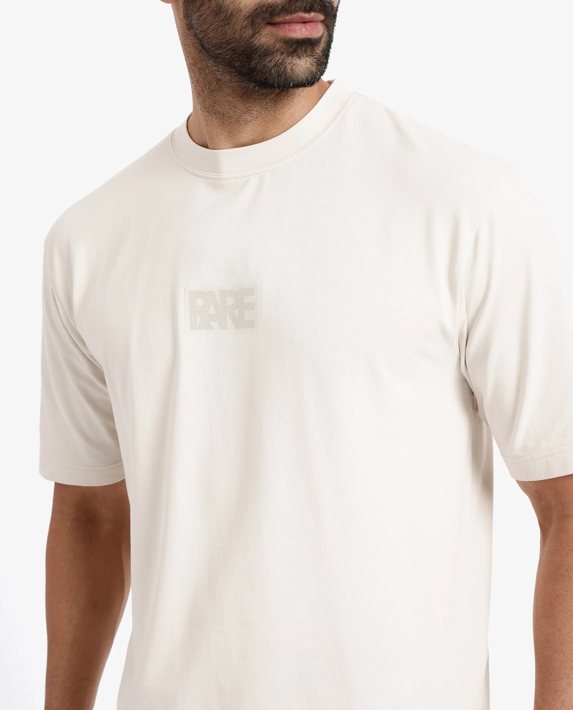 Rare Rabbit Men's Reborn-T Beige Cotton Graphic Print Oversized Fit Half Sleeve Crew Neck T-Shirt - Image 5