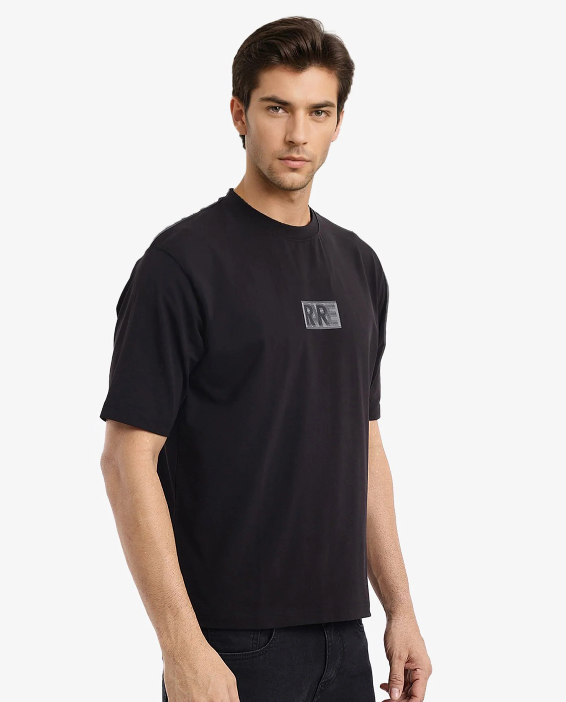 Rare Rabbit Men's Reborn-T Black Cotton Graphic Print Oversized Fit Half Sleeve Crew Neck T-Shirt - Image 4